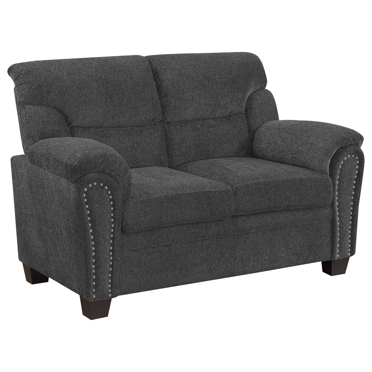 Clementine Upholstered Loveseat with Nailhead Trim Grey