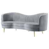 Sophia Upholstered Sofa with Camel Back Grey and Gold