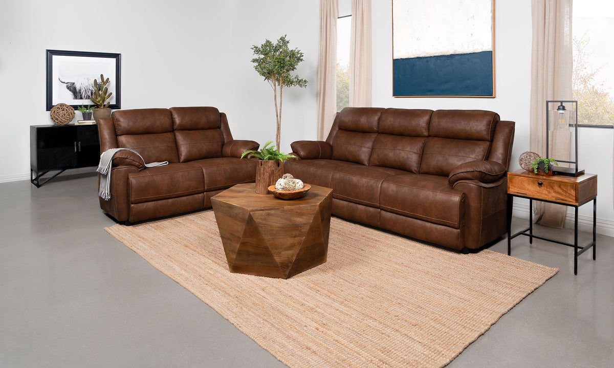 Ellington 2-piece Upholstered Padded Arm Sofa Set Dark Brown