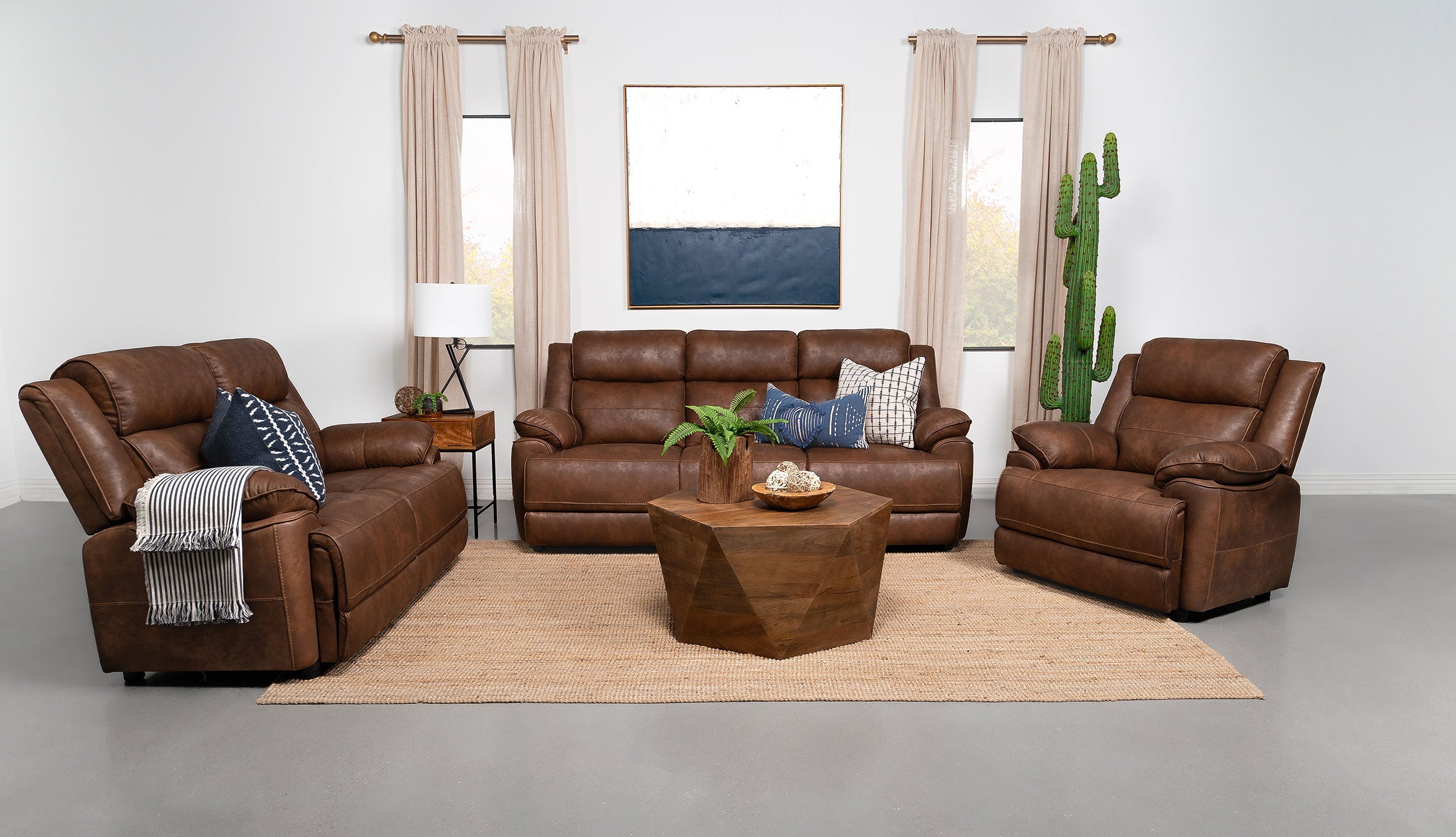 Ellington 2-piece Upholstered Padded Arm Sofa Set Dark Brown