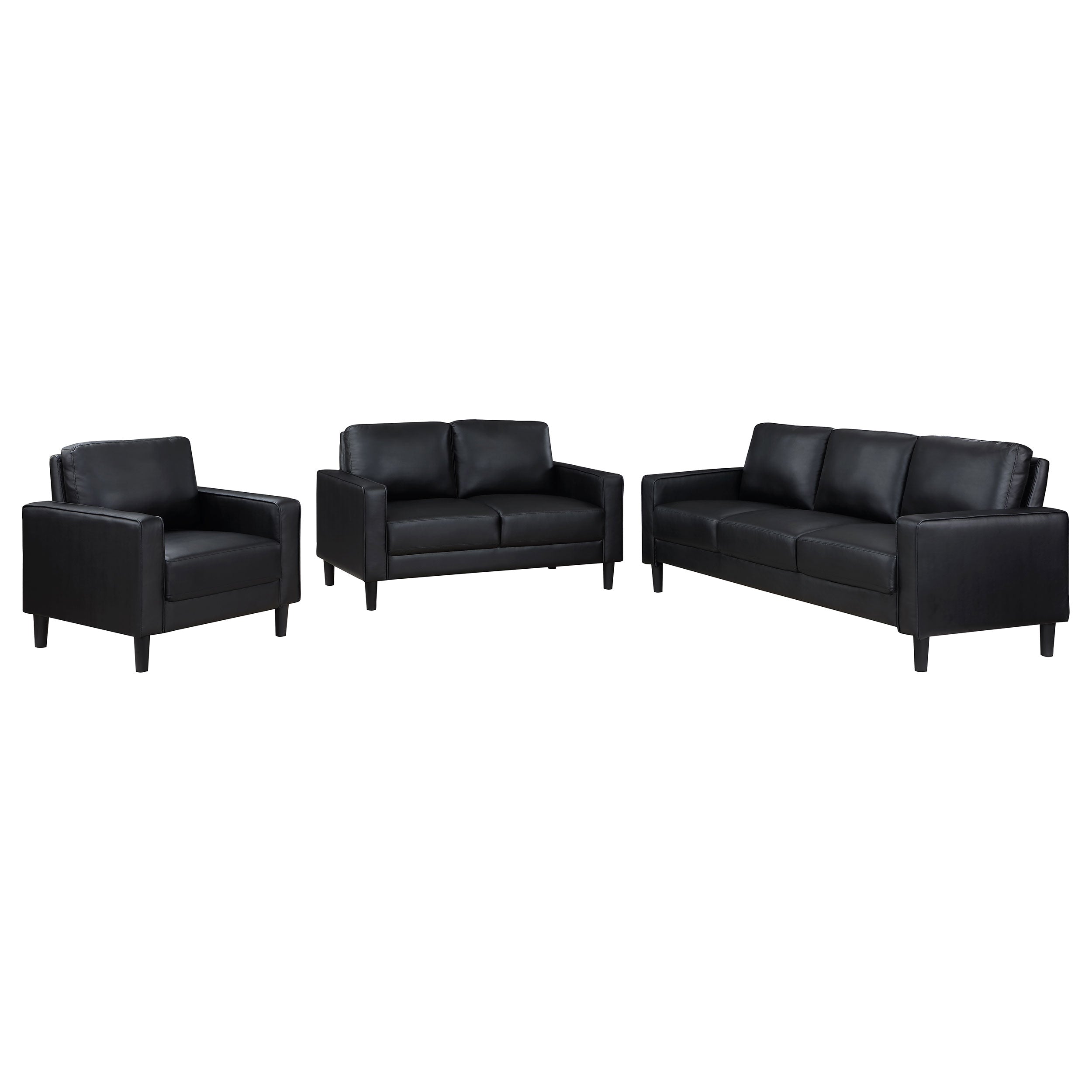 Ruth 2-piece Upholstered Track Arm Faux Leather Sofa Set Black