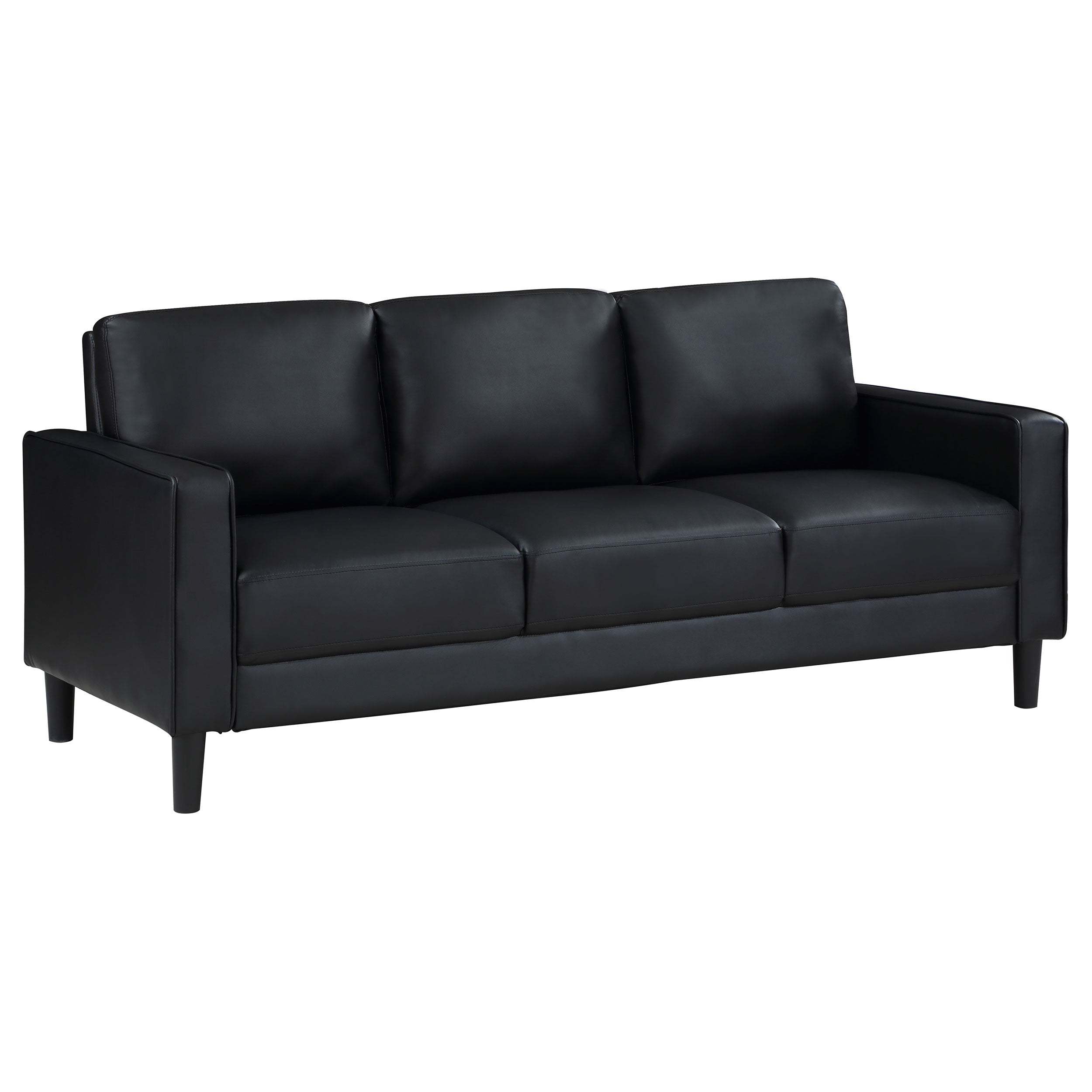 Ruth 2-piece Upholstered Track Arm Faux Leather Sofa Set Black