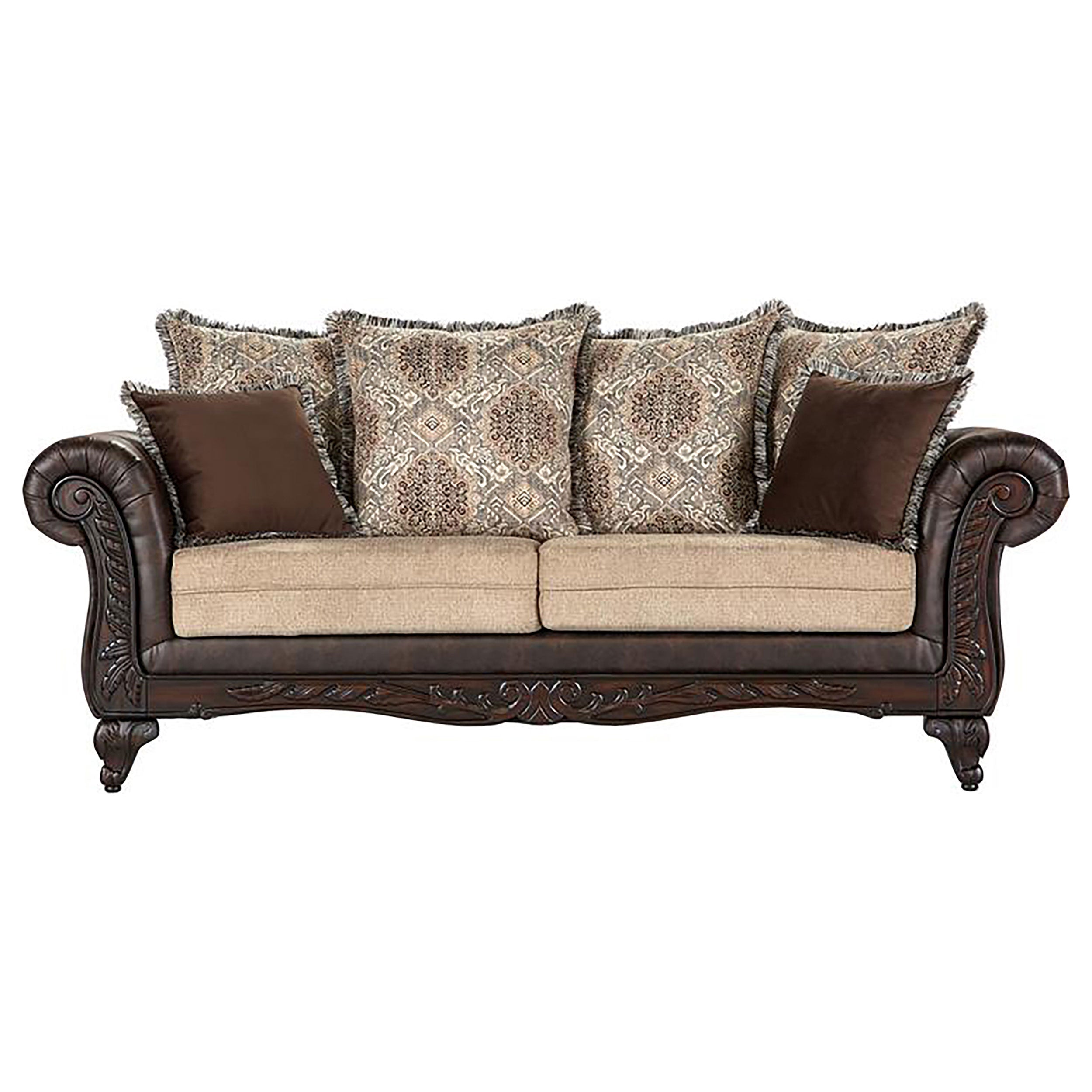 Elmbrook  Upholstered Rolled Arm Sofa Set Brown