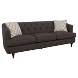 Shelby Recessed Arms and Tufted Tight Back Sofa Grey and Brown