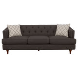 Shelby Recessed Arms and Tufted Tight Back Sofa Grey and Brown