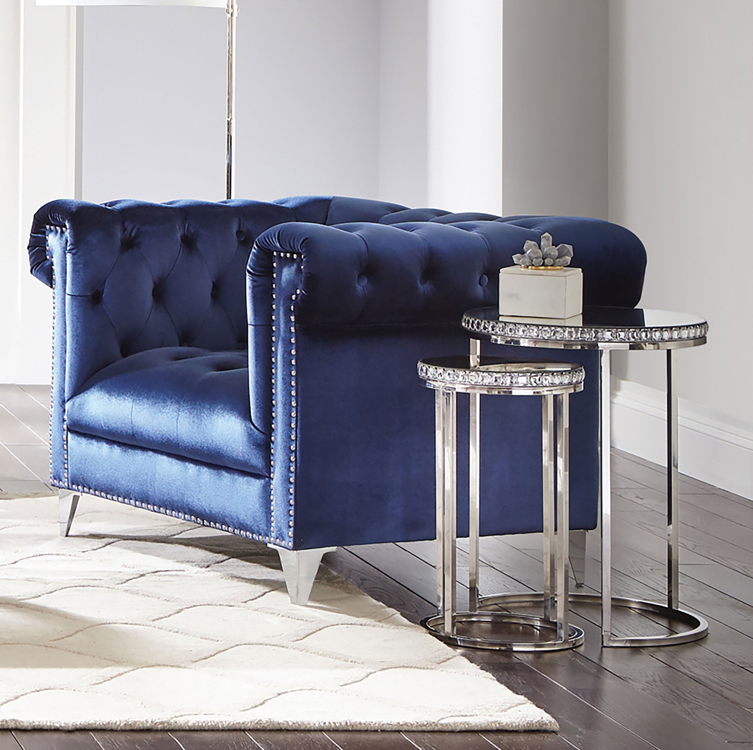 Bleker Tufted Tuxedo Arm Chair Blue