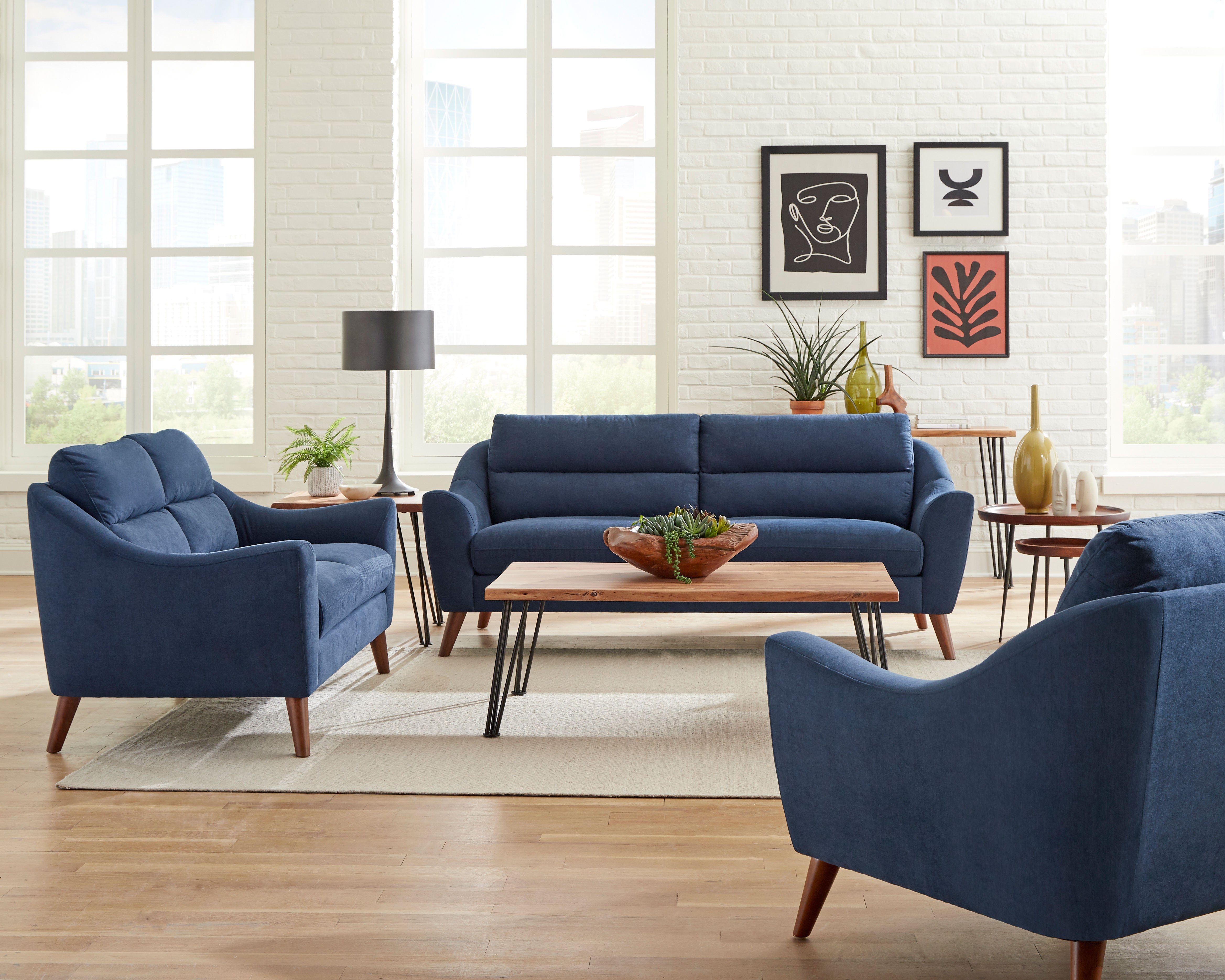 Gano 2-piece Sloped Arm Living Room Set Navy Blue