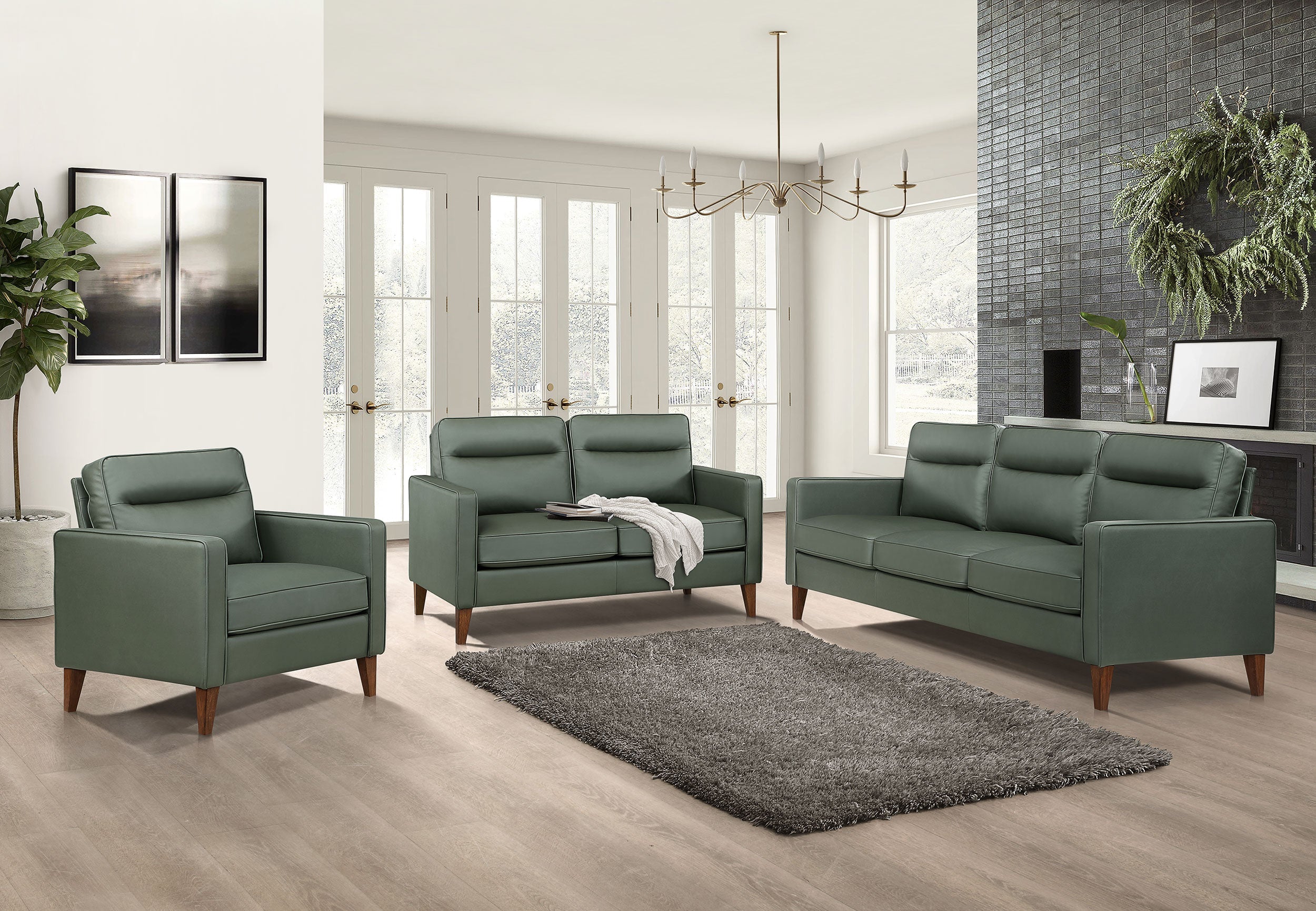 Jonah 2-piece Upholstered Track Arm Sofa Set Green