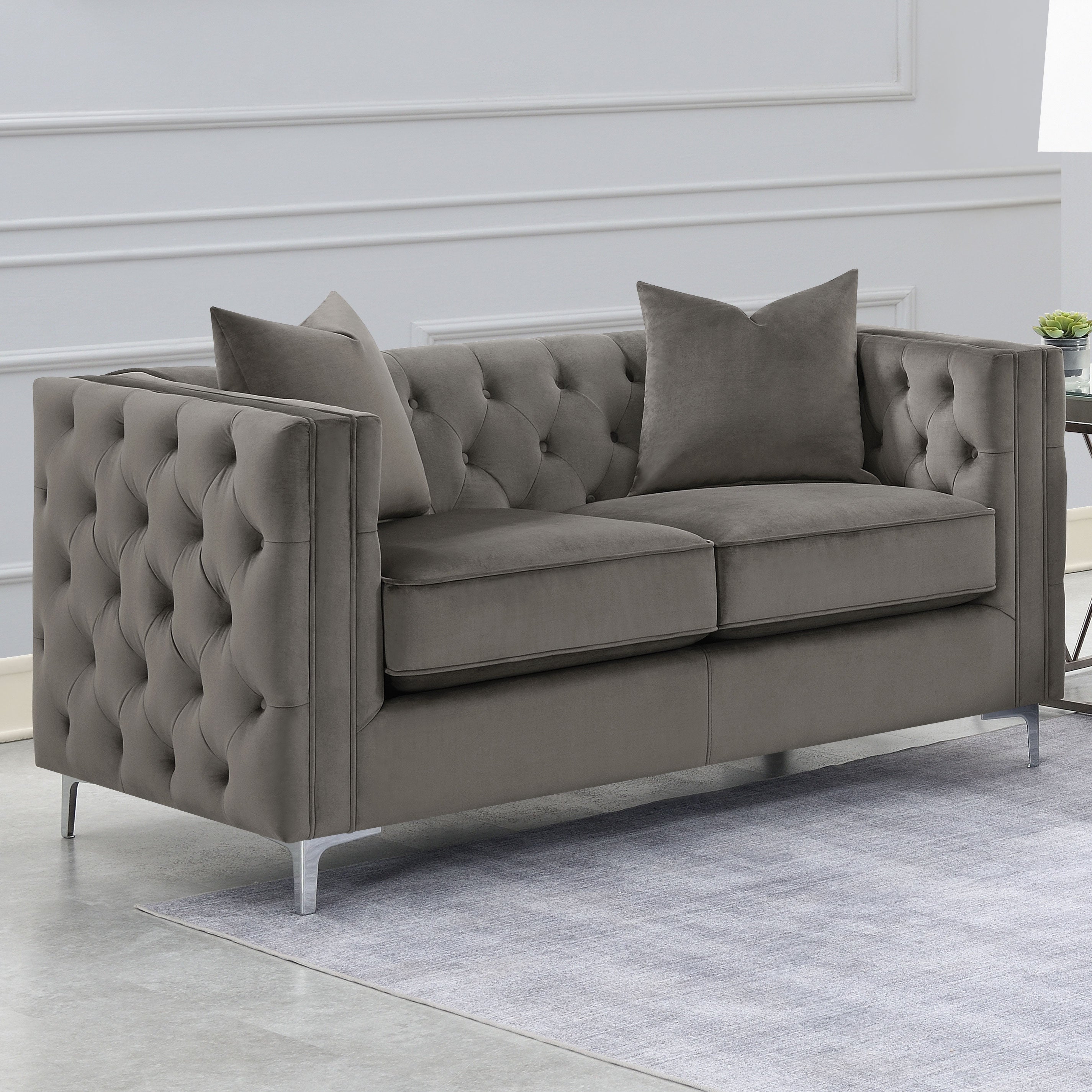 Phoebe Tufted Tuxedo Arms Loveseat Urban Bronze