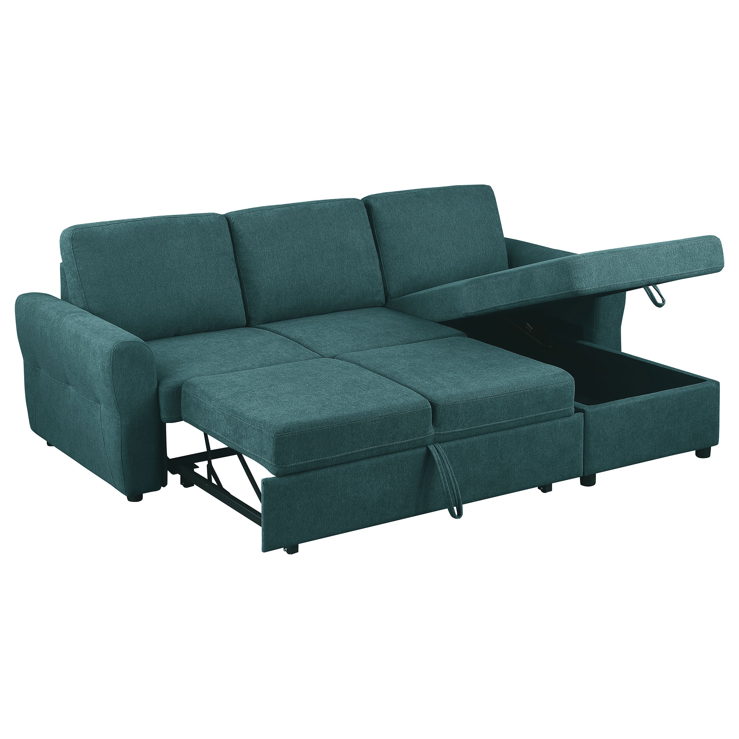 Samantha Upholstered Sleeper Sofa Sectional with Storage Chaise Grey