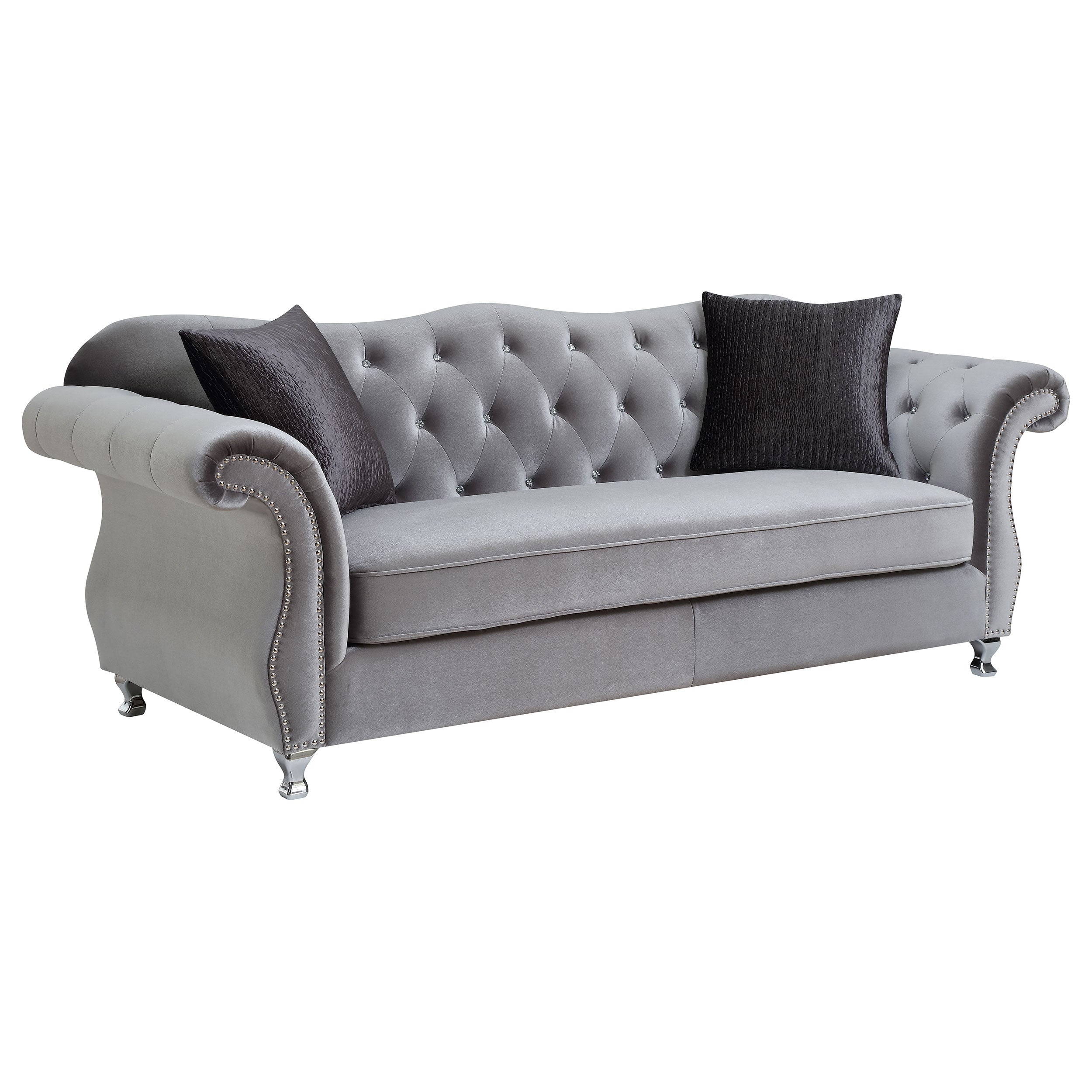 Frostine Upholstered Tufted Living Room Set Silver