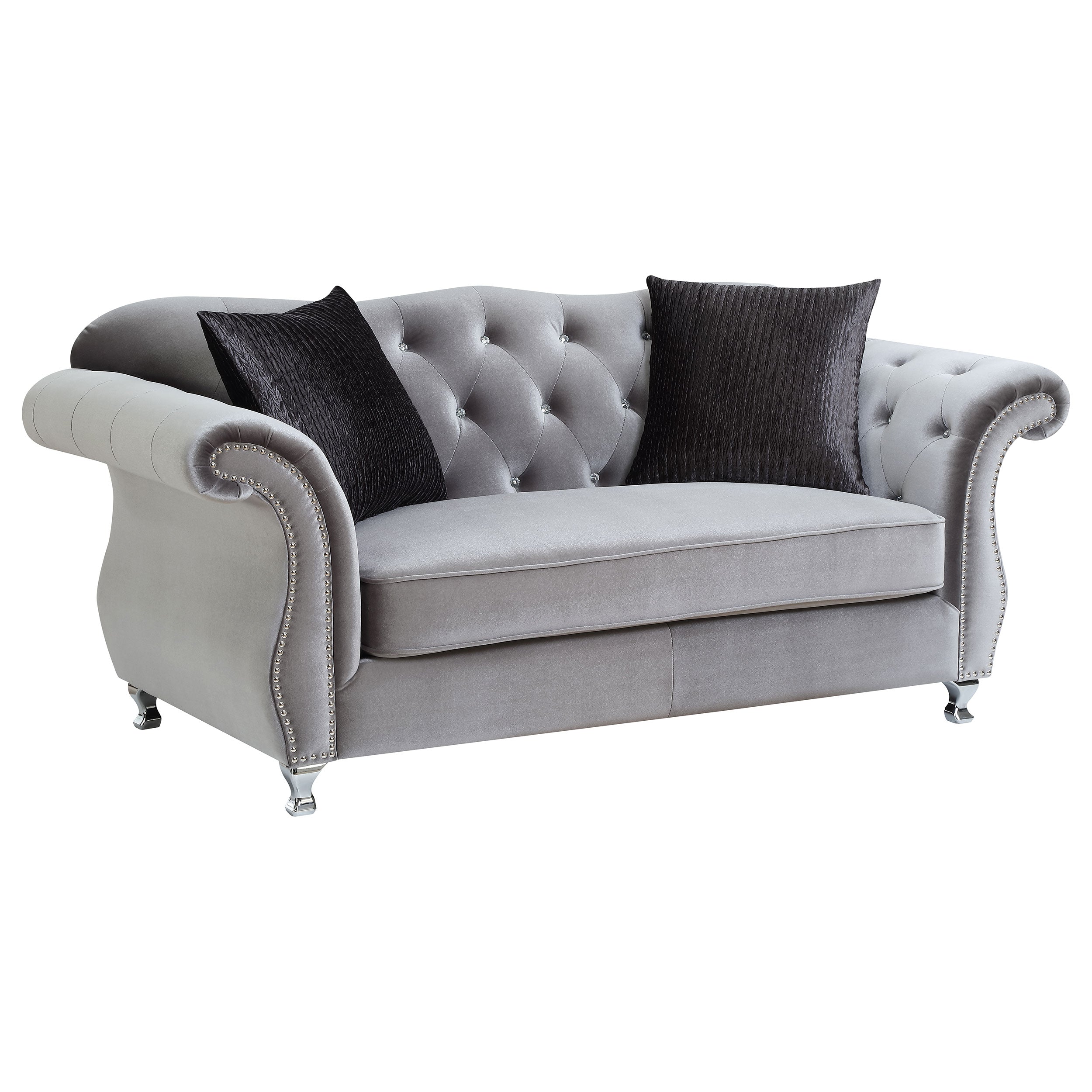 Frostine Upholstered Tufted Living Room Set Silver