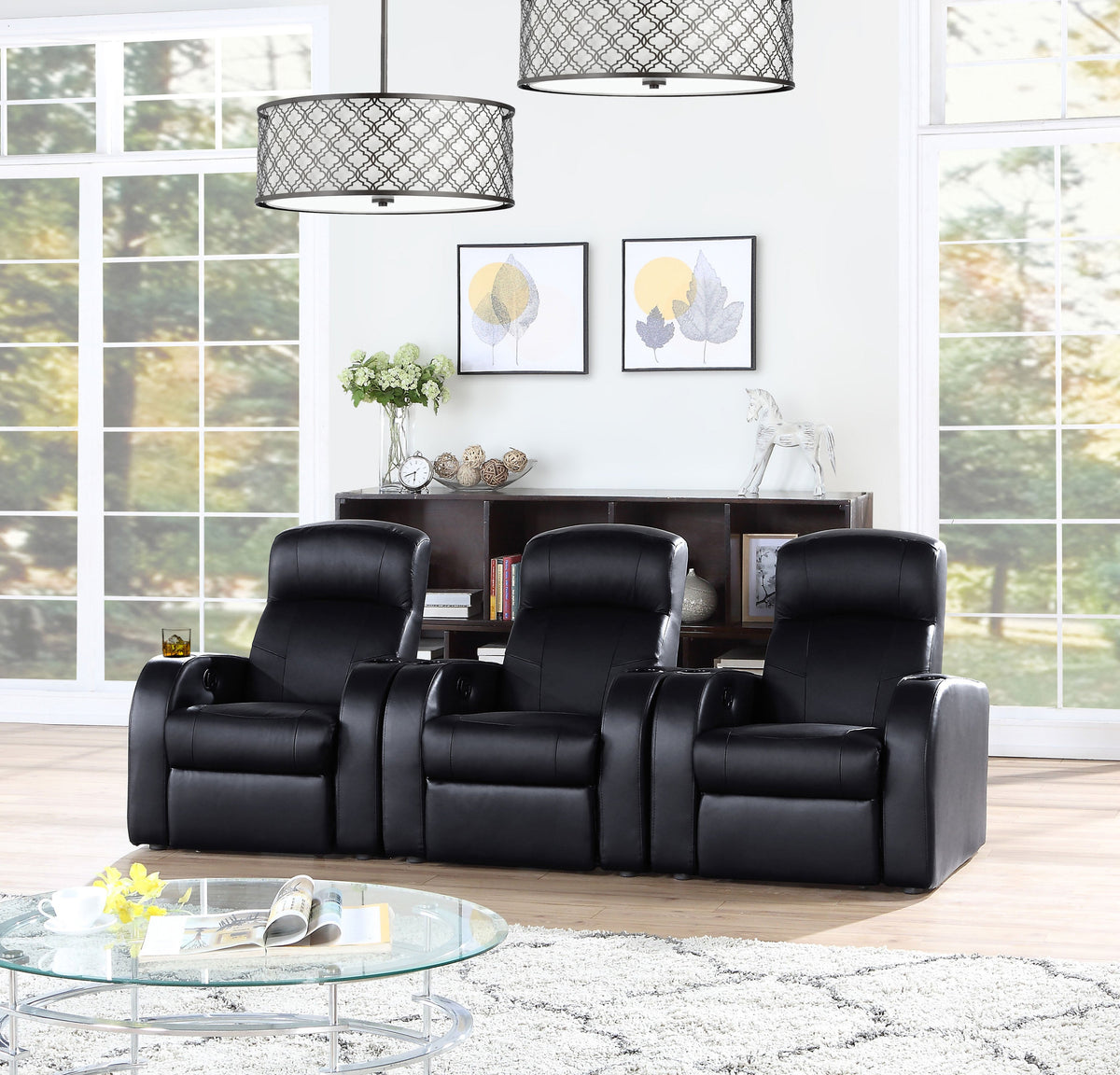 Cyrus Upholstered Recliner Living Room Set Black