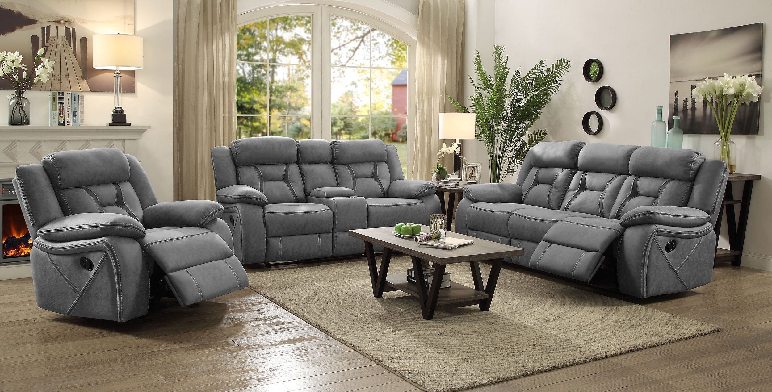 Higgins Pillow Top Arm Upholstered Motion Sofa Grey