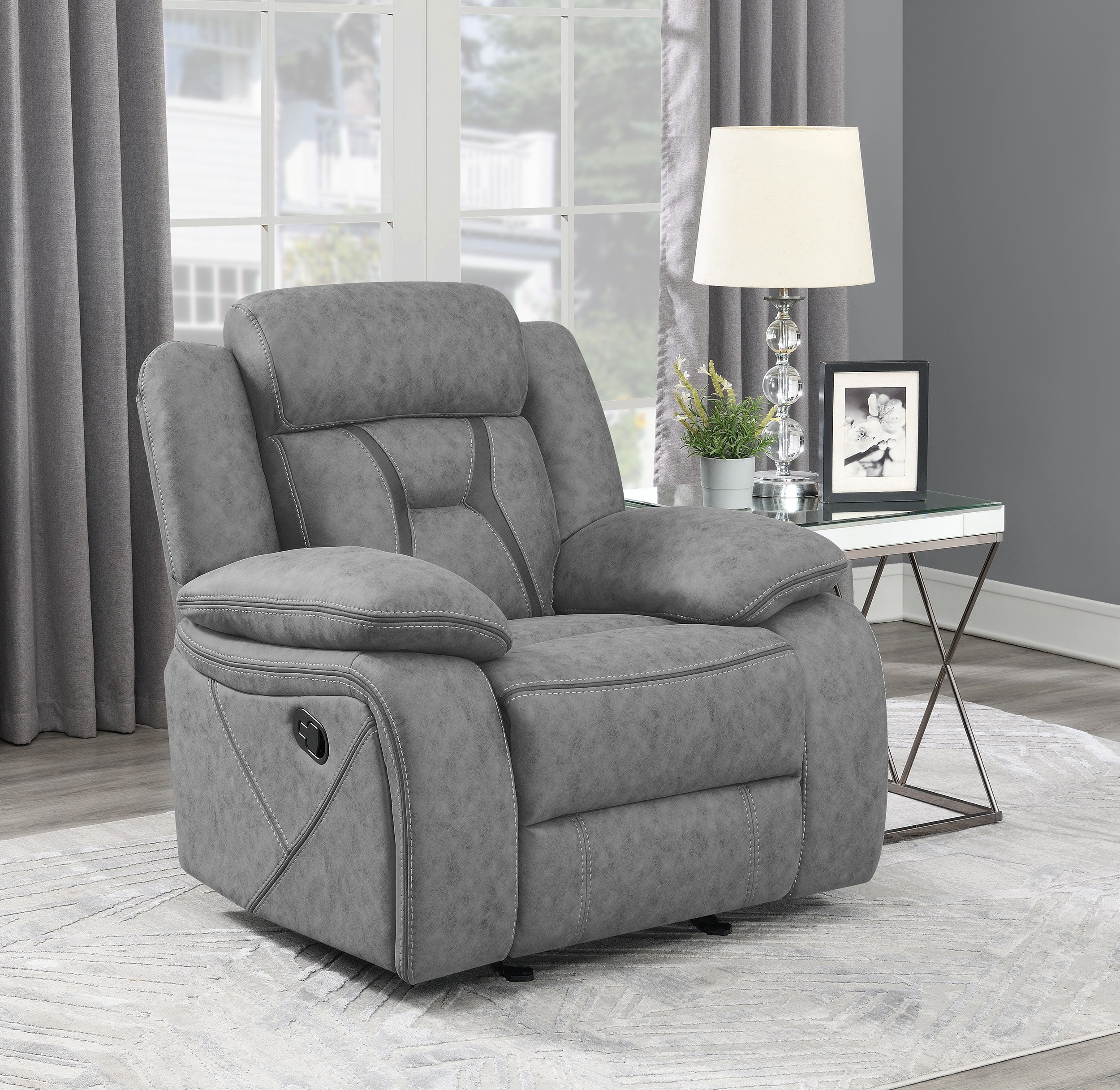 Higgins Overstuffed Upholstered Glider Recliner Grey