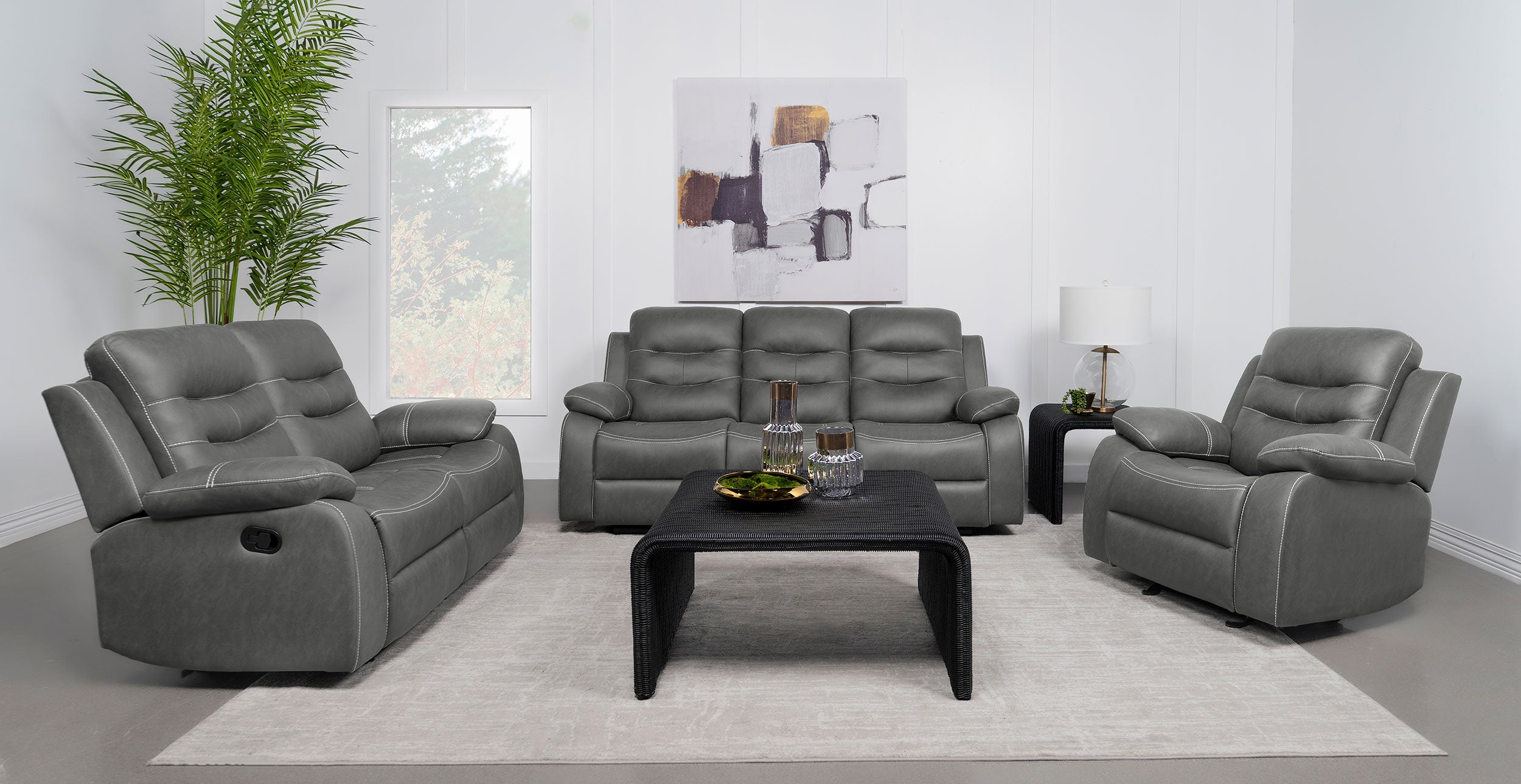 Nova 2-piece Upholstered Motion Reclining Sofa Set Dark Grey