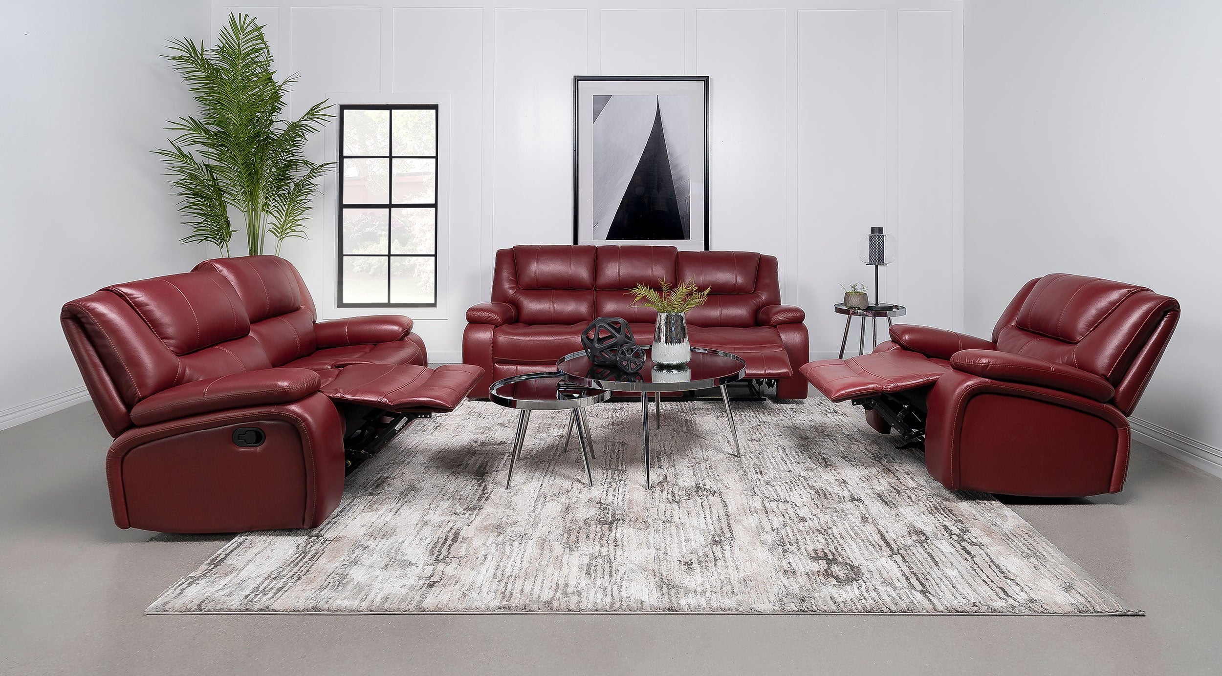 Camila 2-piece Upholstered Reclining Sofa Set Red Faux Leather