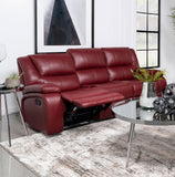 Camila Upholstered Motion Reclining Sofa Red Faux Leather