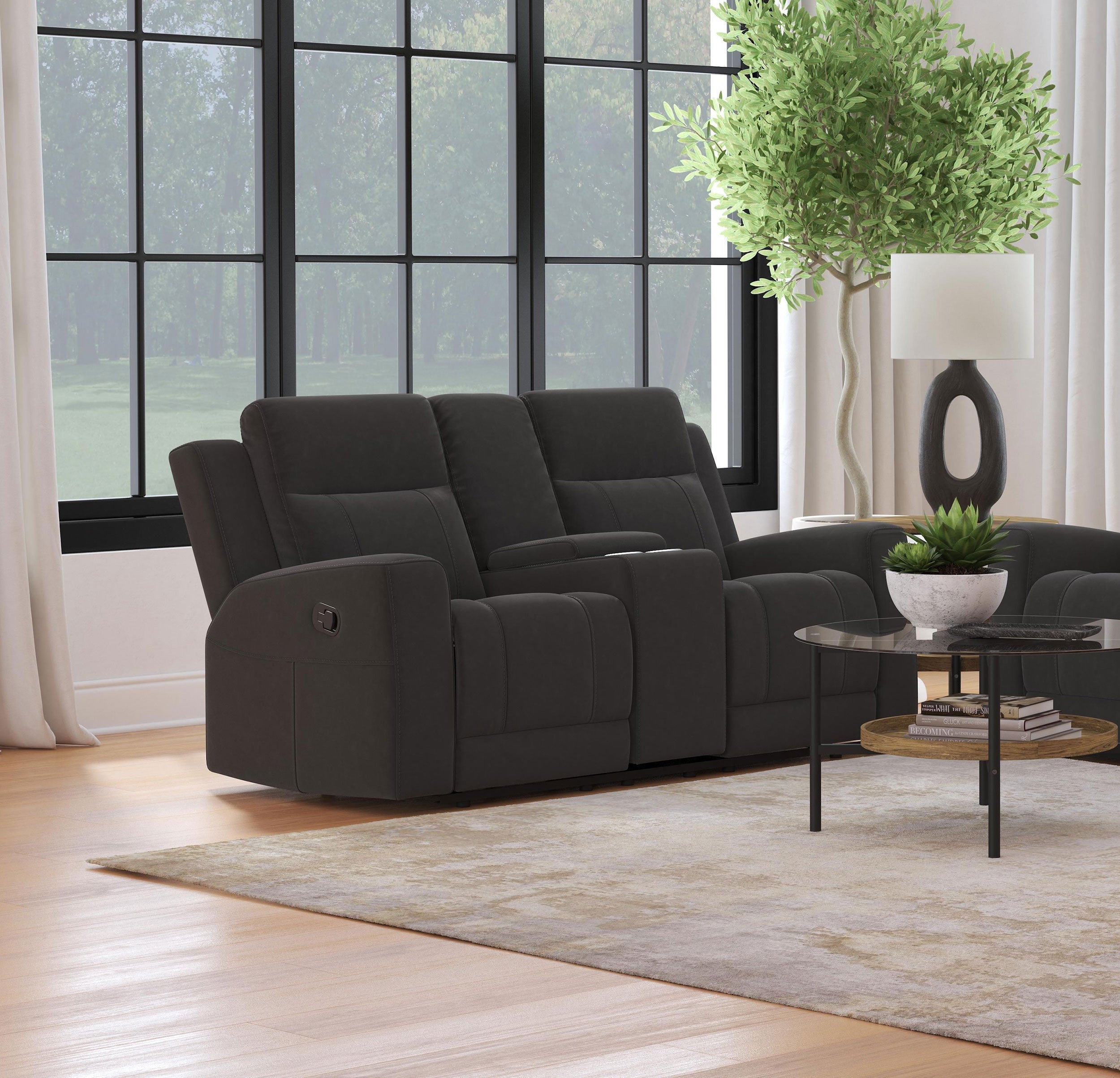 Brentwood Upholstered Motion Reclining Loveseat Dark Charcoal