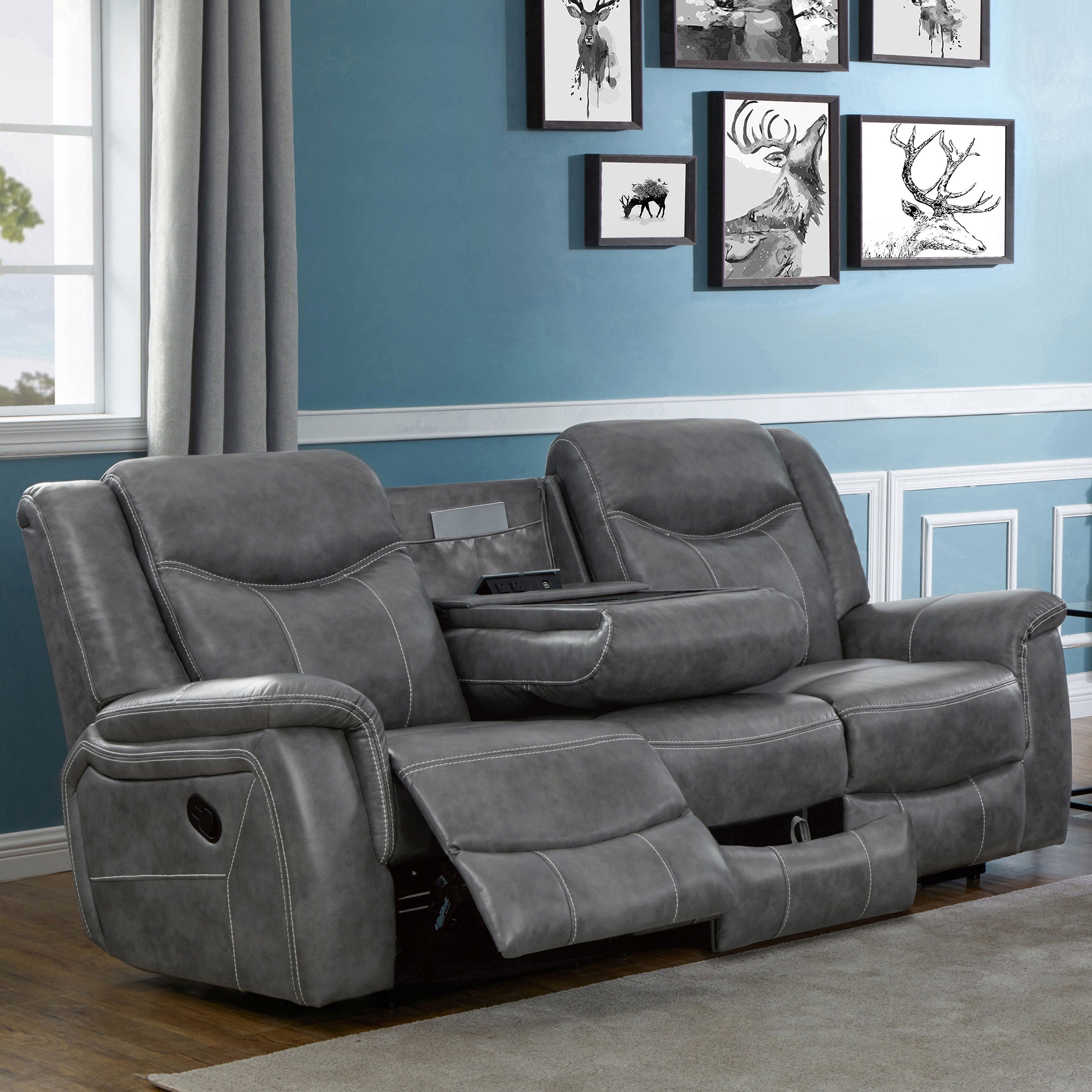 Conrad Upholstered Motion Sofa Cool Grey