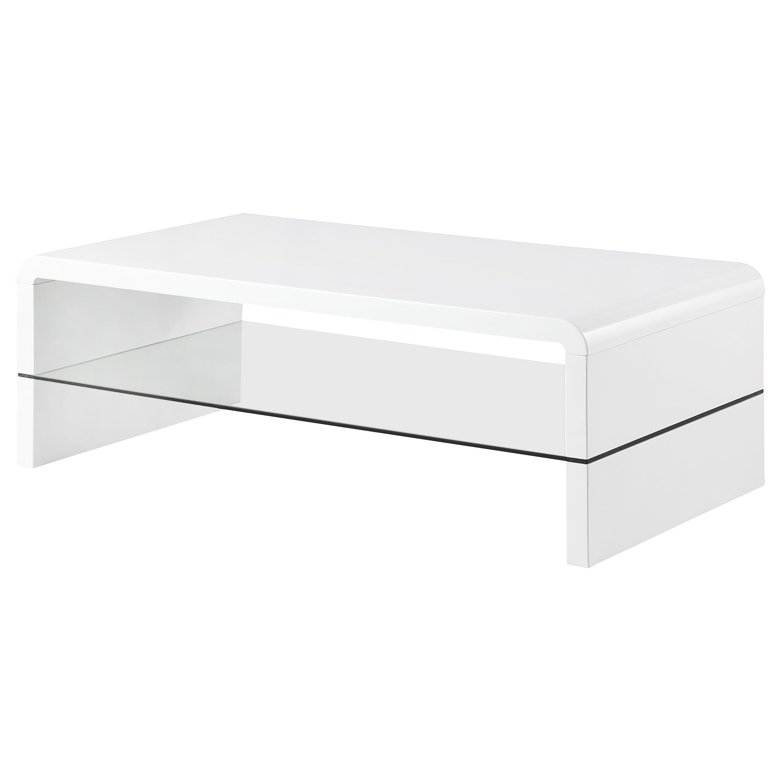 Airell Rectangular Coffee Table with Glass Shelf White High Gloss