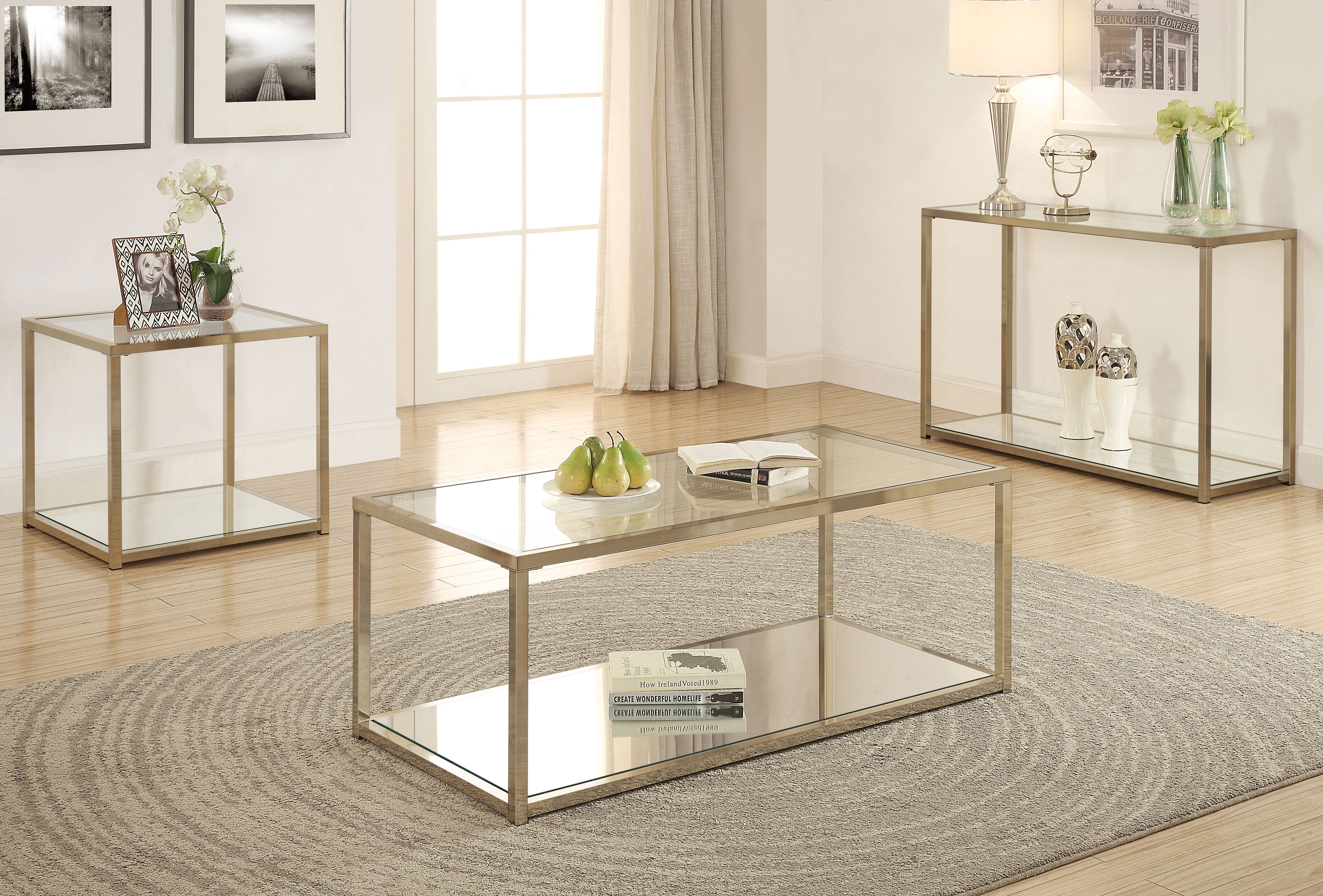 Cora Coffee Table with Mirror Shelf Chocolate Chrome