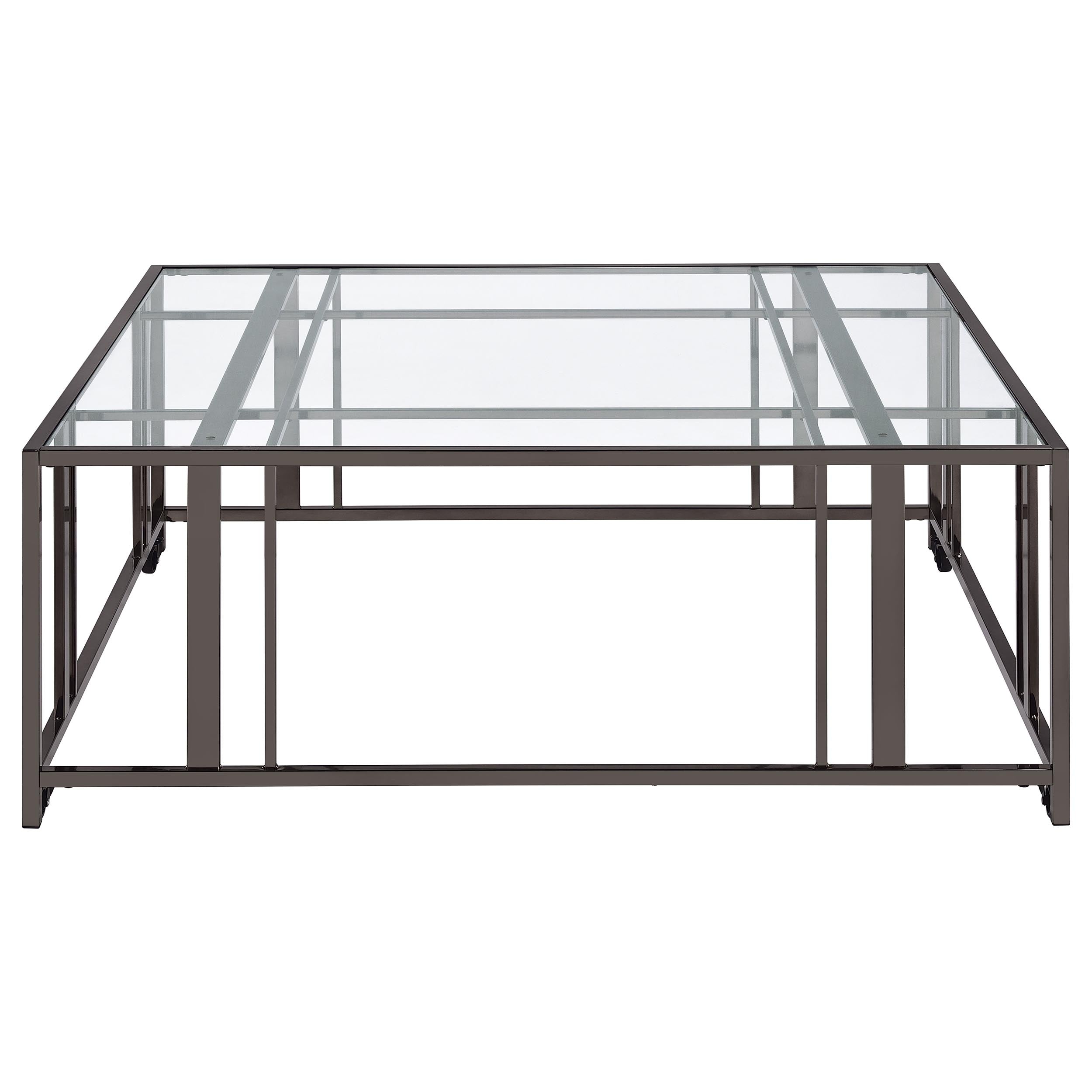 Adri Square Glass Top Coffee Table with Casters Black Nickel