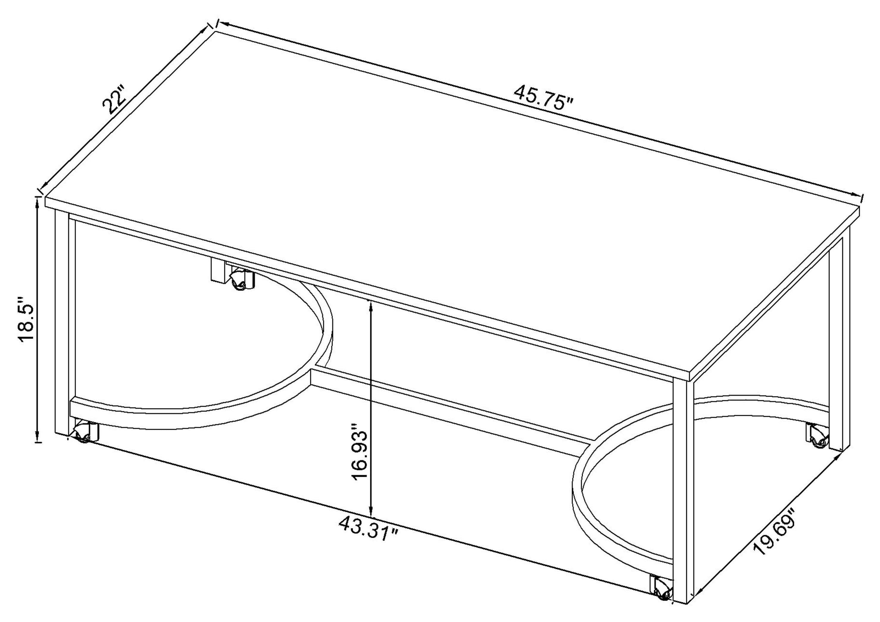 Leona Coffee Table with Casters White and Satin Nickel