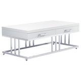 Dalya 2-drawer Rectangular Coffee Table Glossy White and Chrome