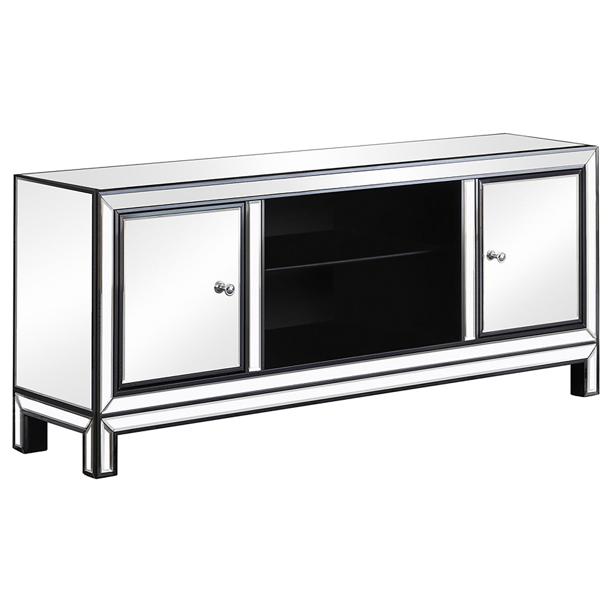 Natalia 2-door 60" TV Stand Black Titanium and Silver