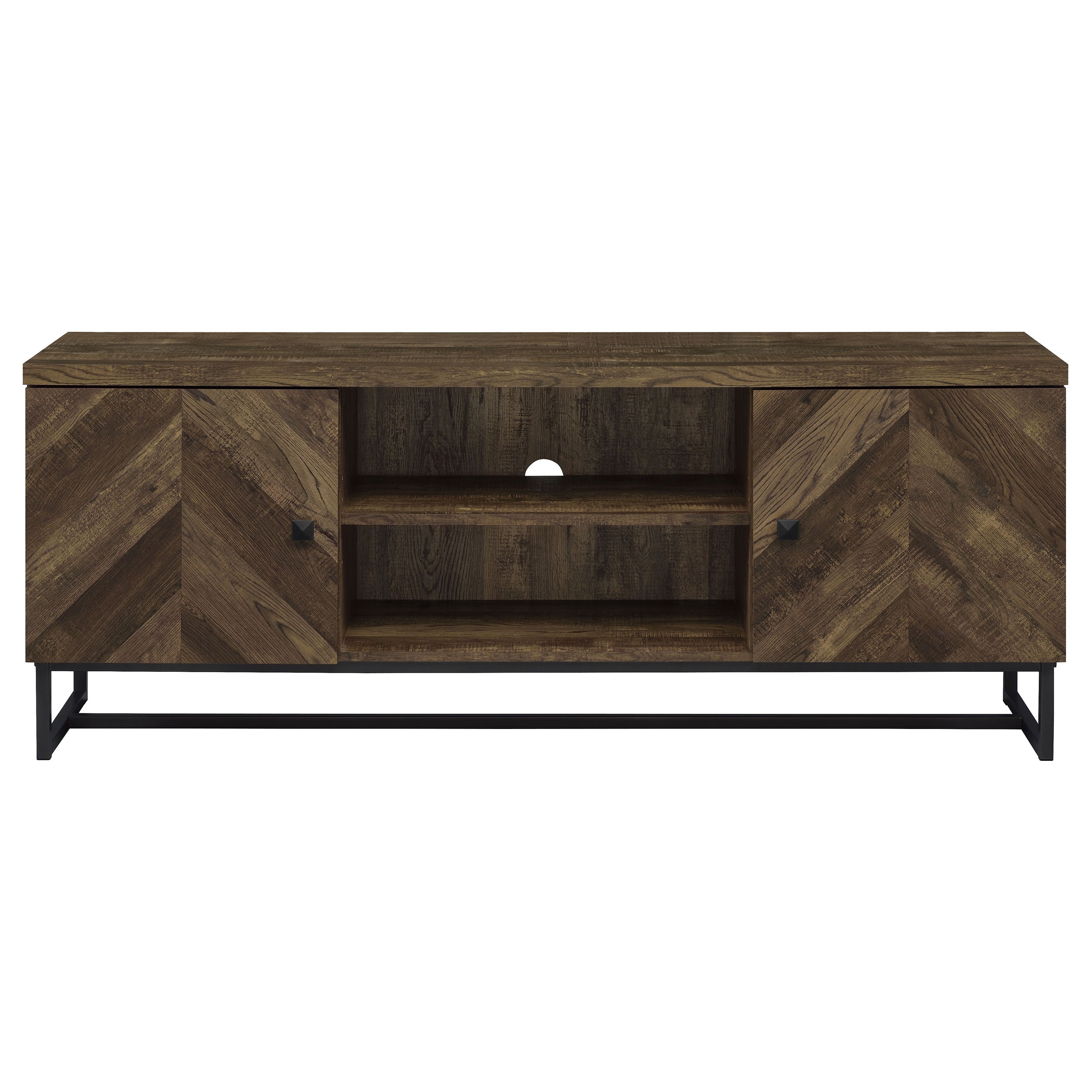 Myles 2-door TV Console with Adjustable Shelves Rustic Oak Herringbone