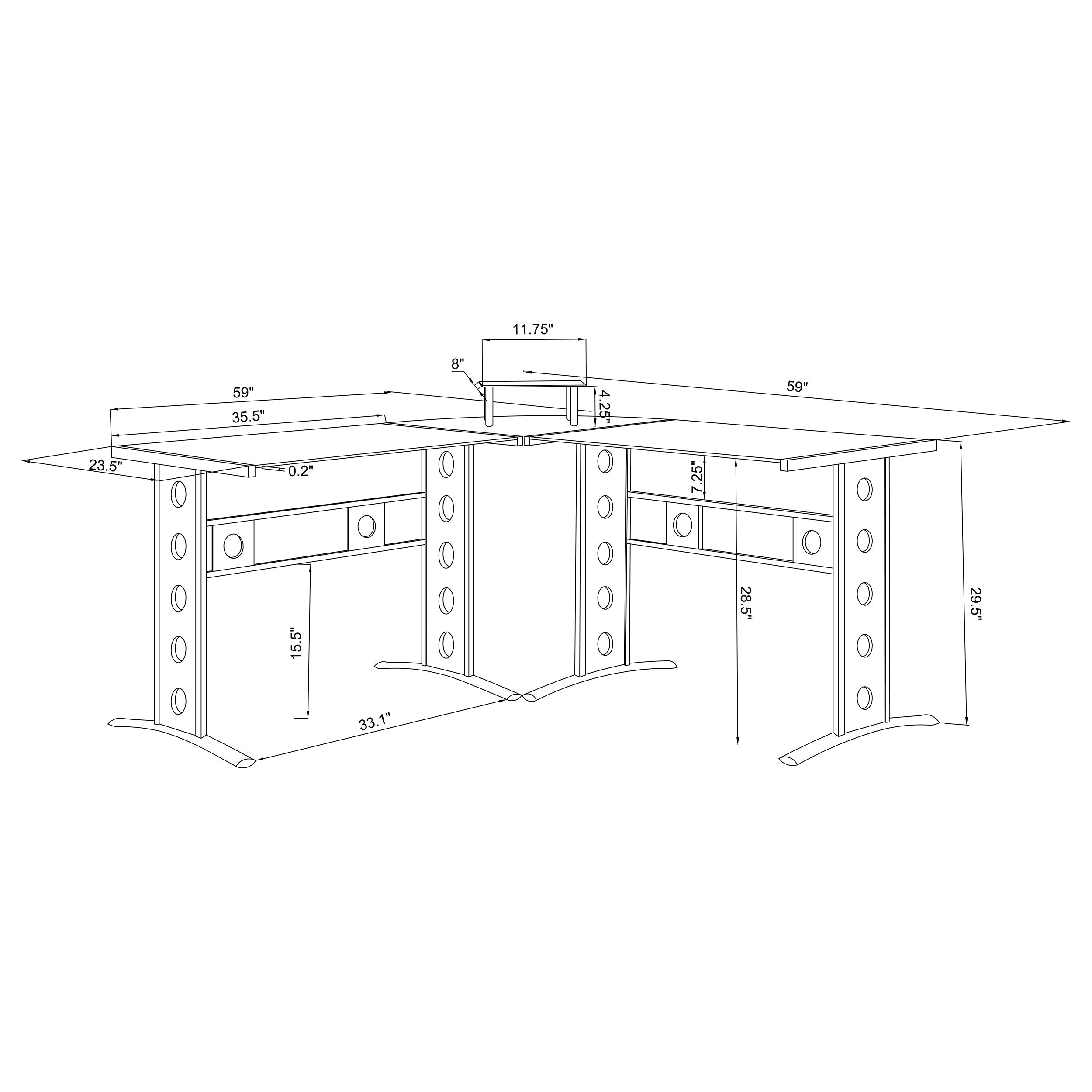 Keizer 3-piece L-shape Office Desk Set Black and Silver