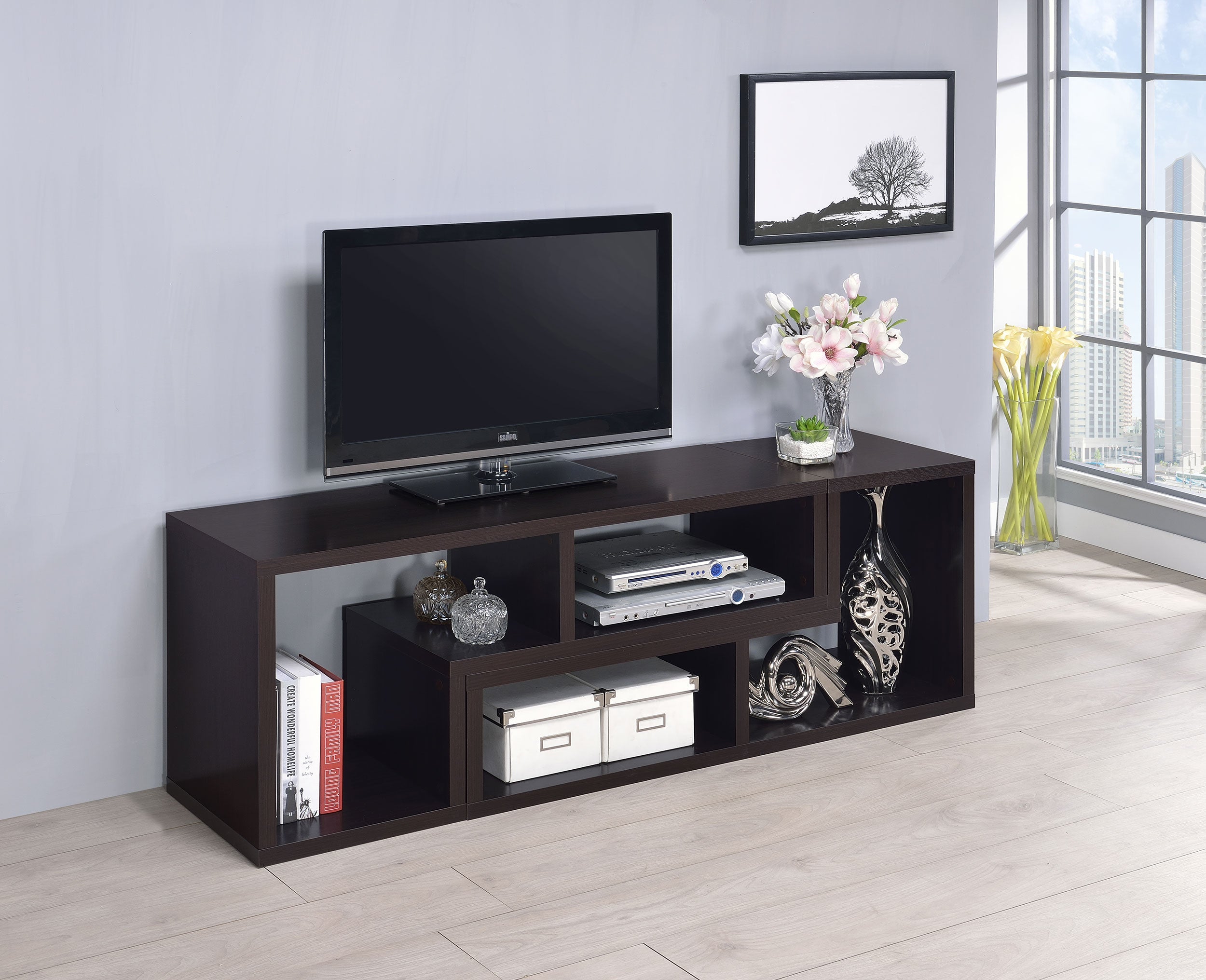 Velma Convertible TV Console and Bookcase Cappuccino