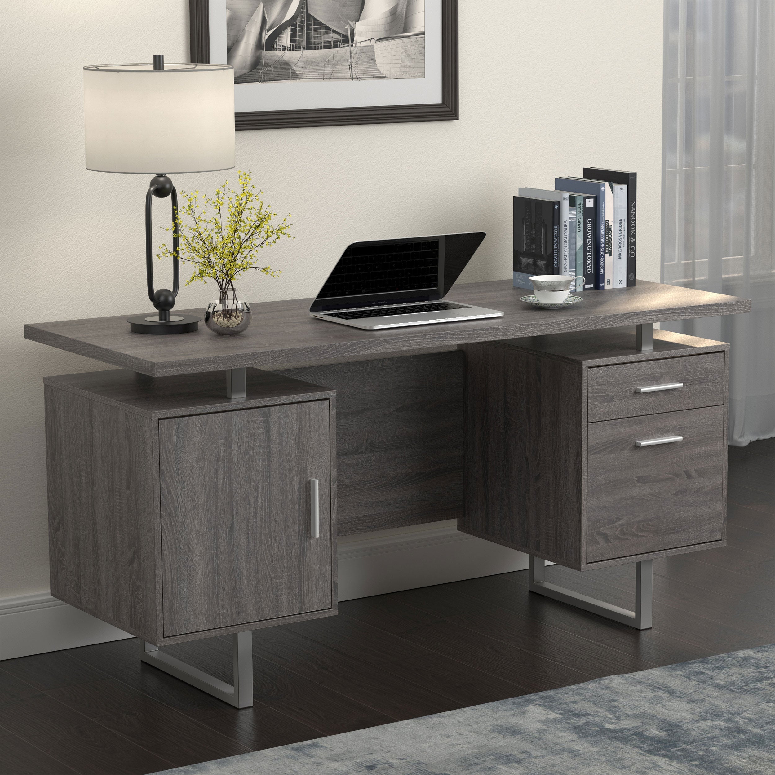 Lawtey Floating Top Office Desk Weathered Grey