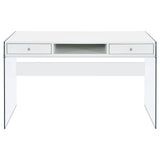 Dobrev 2-drawer Writing Desk Glossy White and Clear