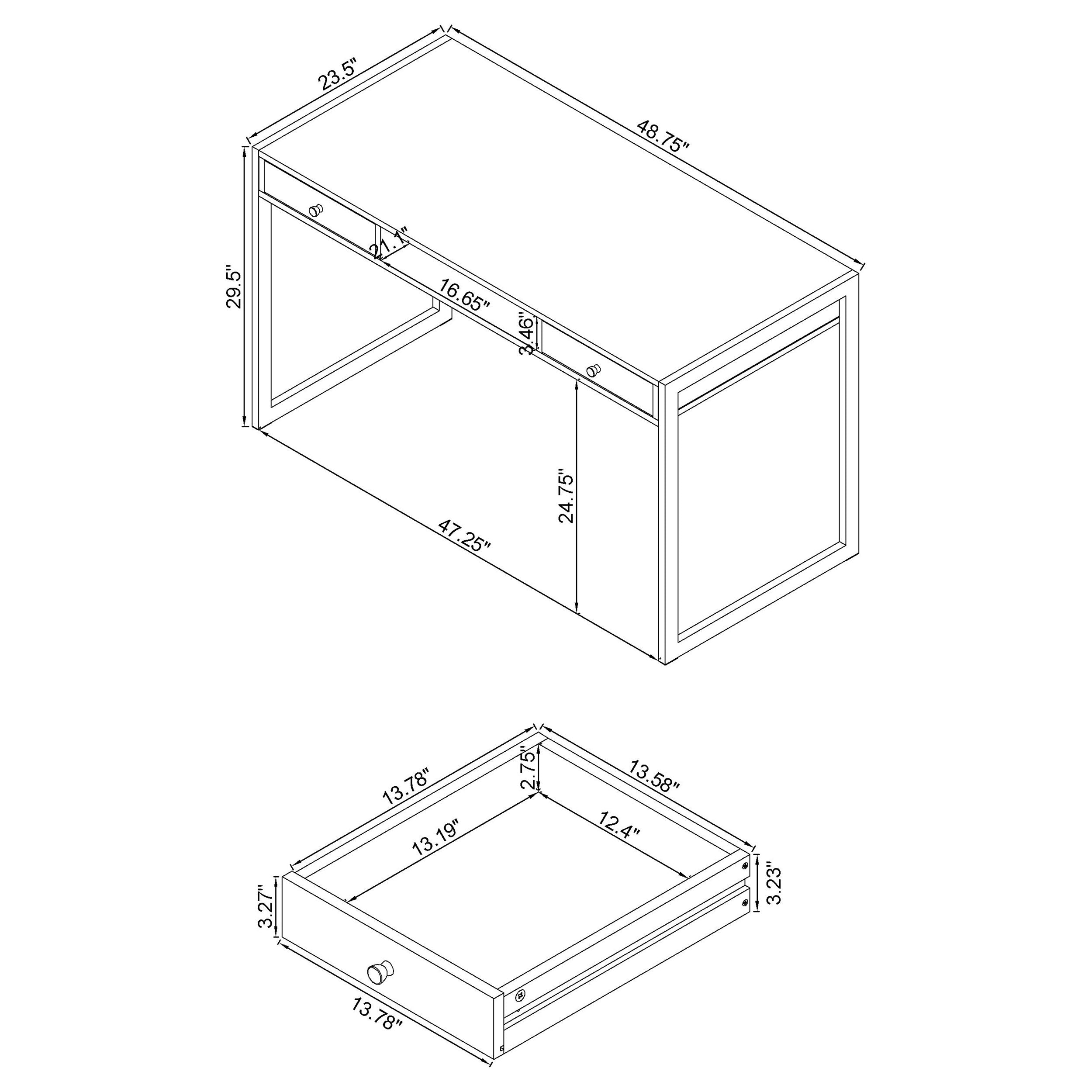 Wallice 2-drawer Writing Desk Weathered Grey and Chrome