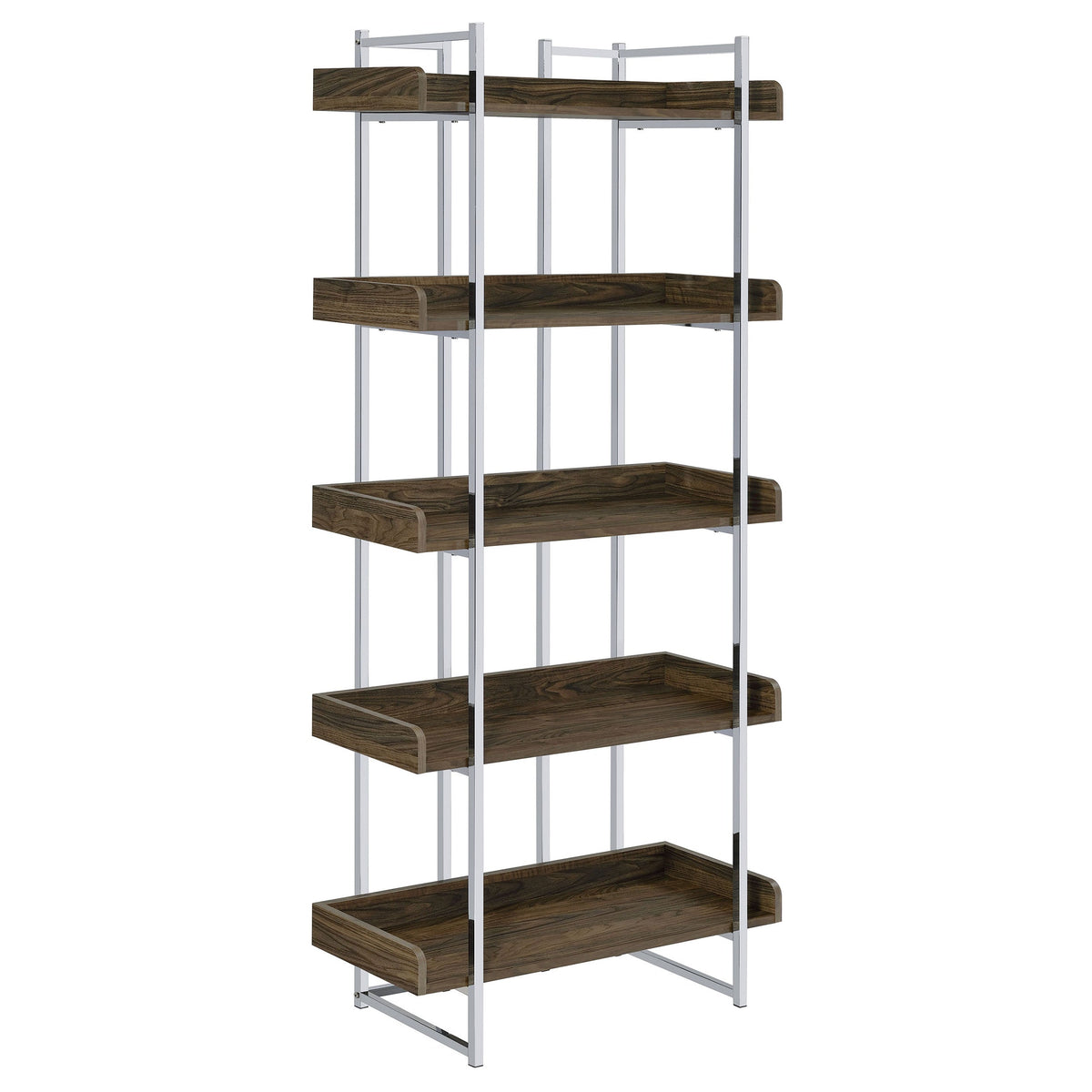 Angelica 5-shelf Bookcase Walnut and Chrome