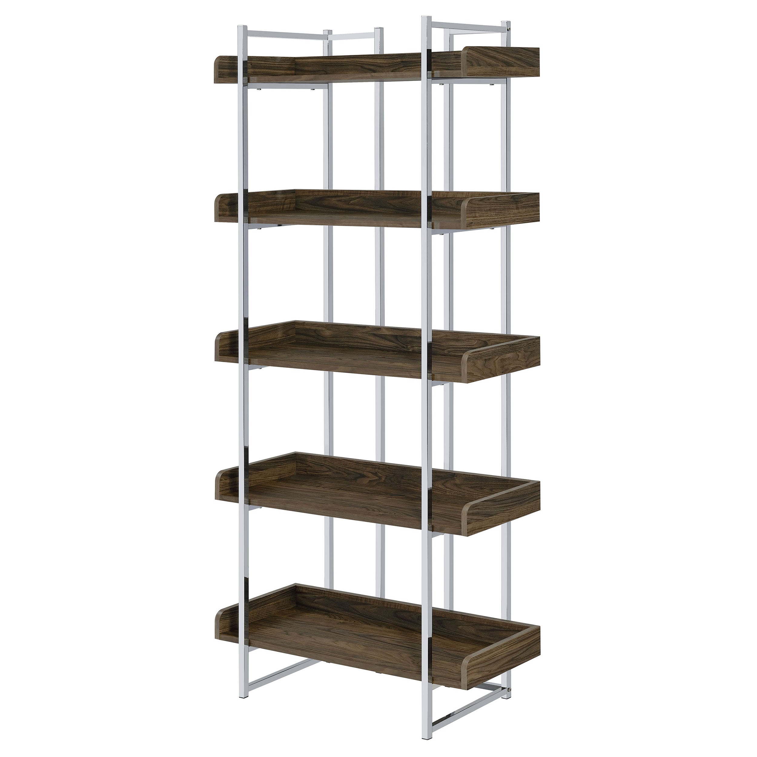 Angelica 5-shelf Bookcase Walnut and Chrome