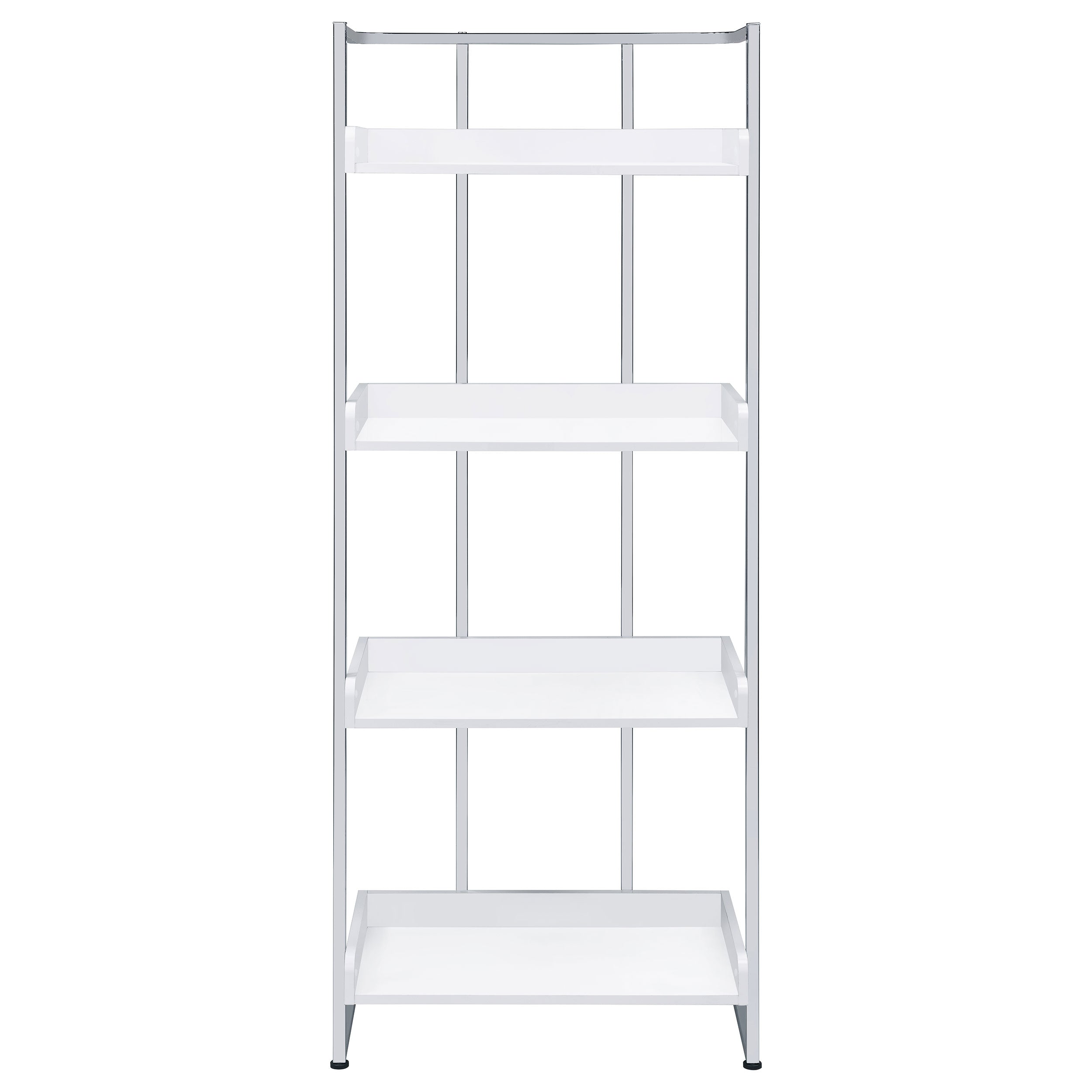 Ember 4-shelf Bookcase White High Gloss and Chrome