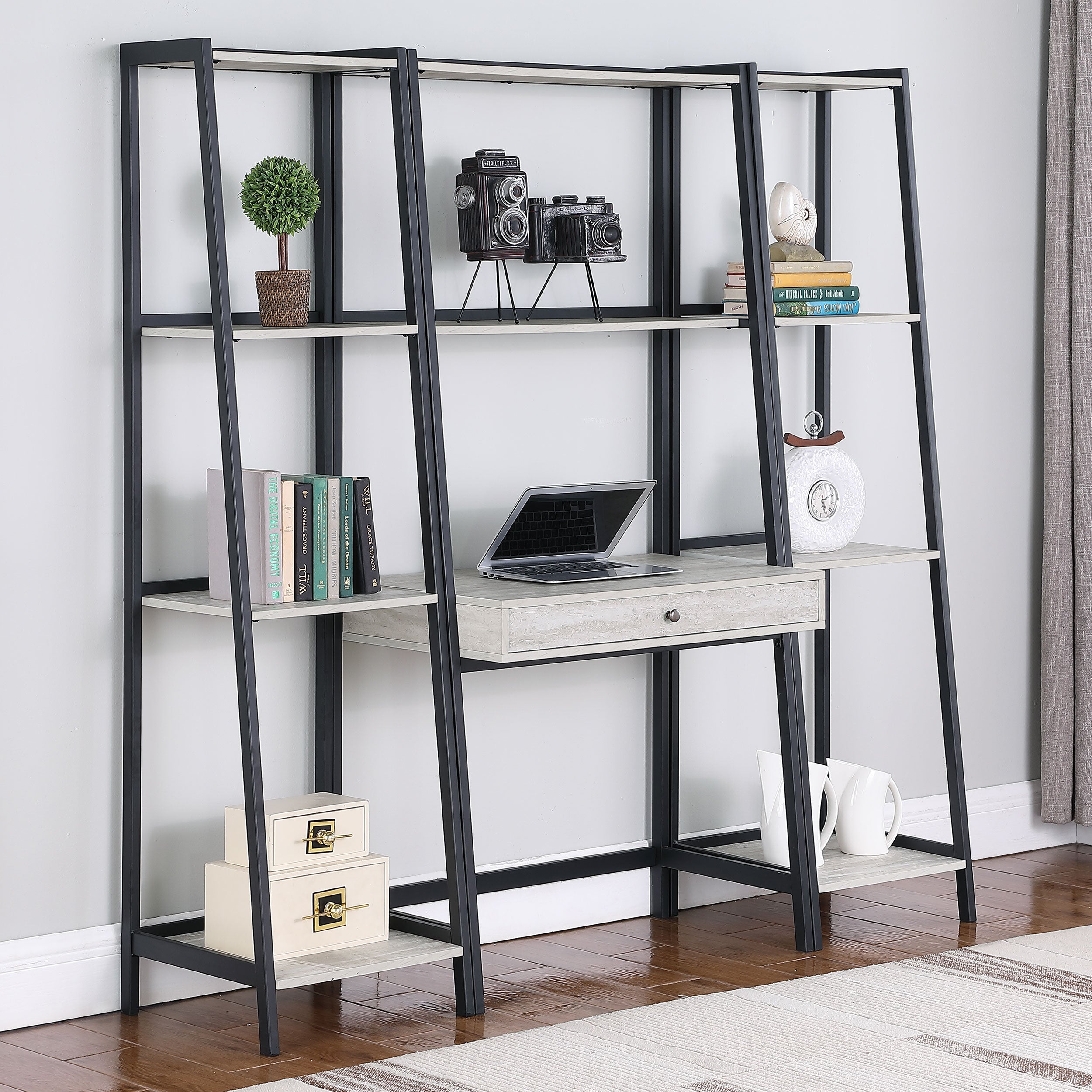 Pinckard 3-piece Ladder Desk Set Grey Stone and Black