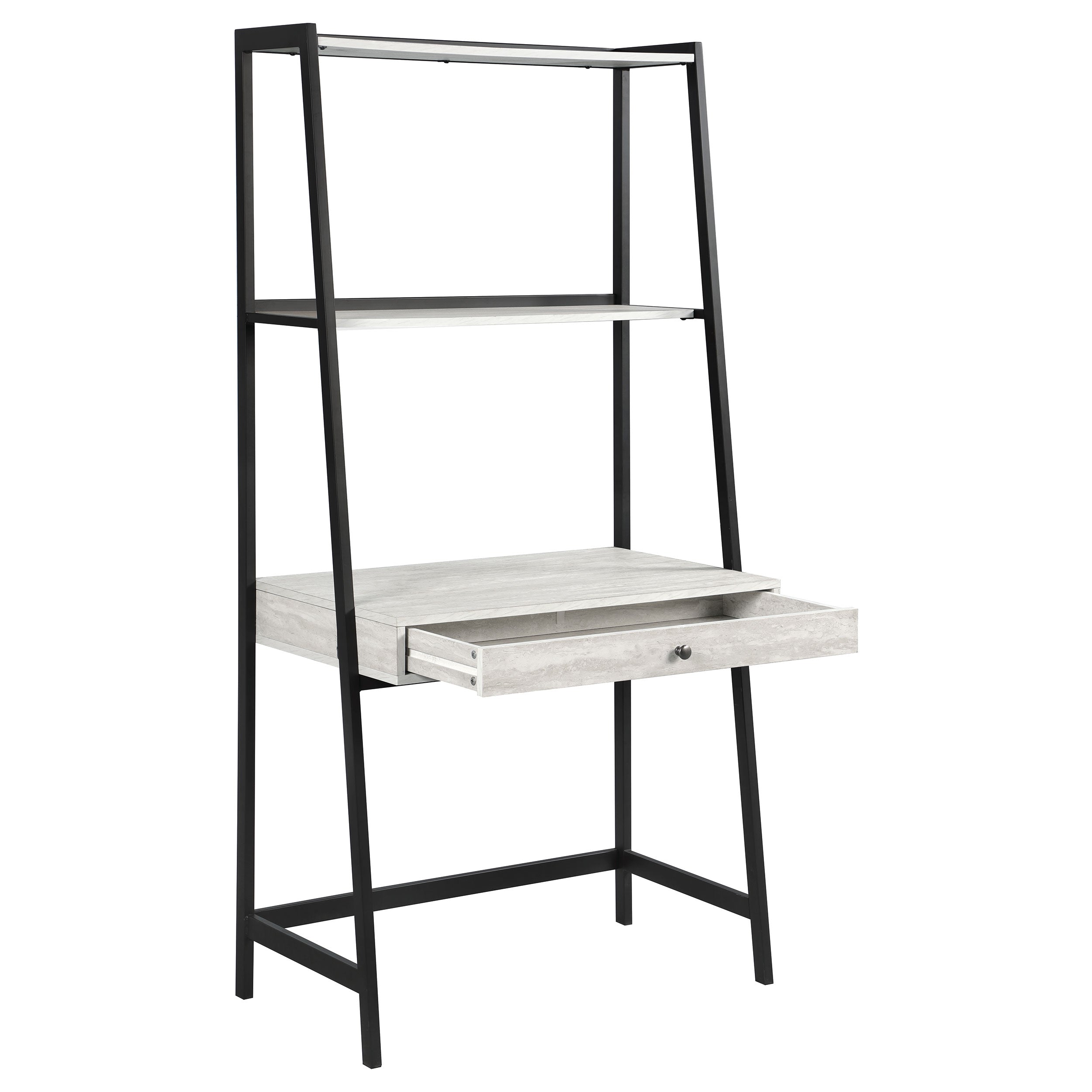 Pinckard 1-drawer Ladder Desk Grey Stone and Black