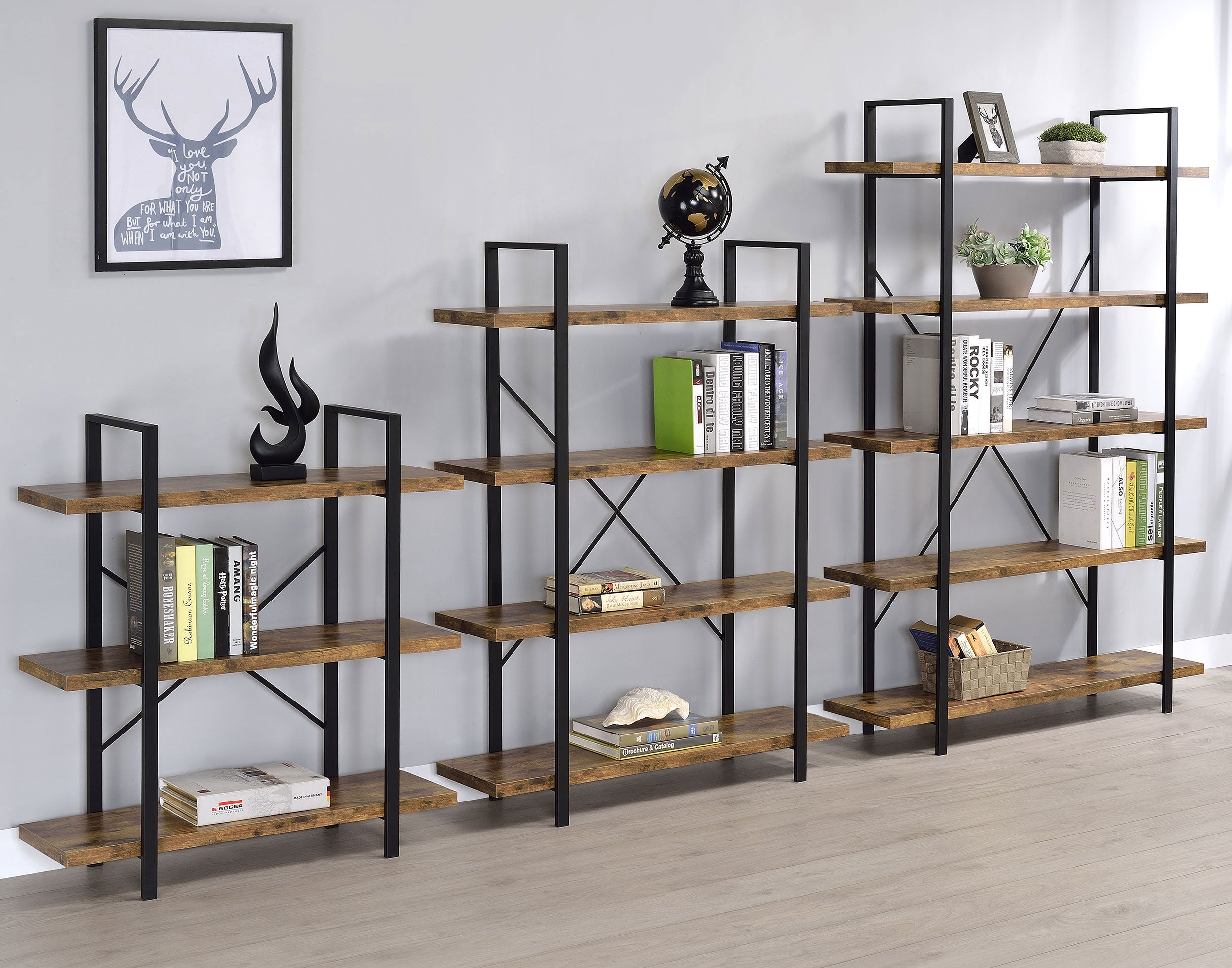 Cole 5-Shelf Bookcase Antique Nutmeg and Black