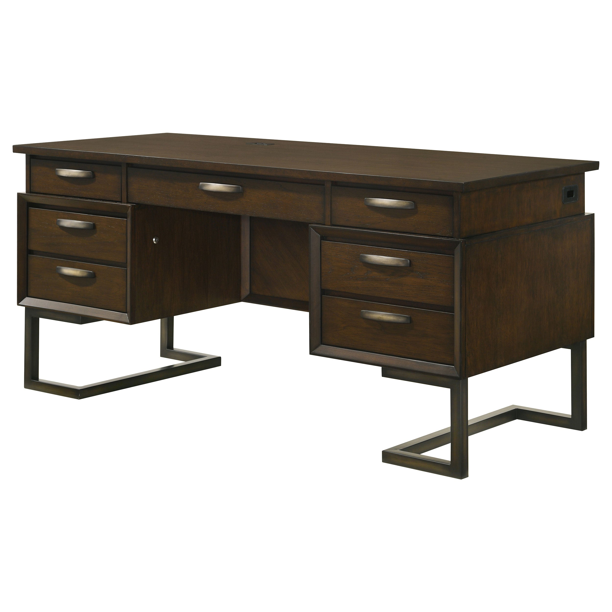 Marshall 6-drawer Executive Desk Dark Walnut and Gunmetal