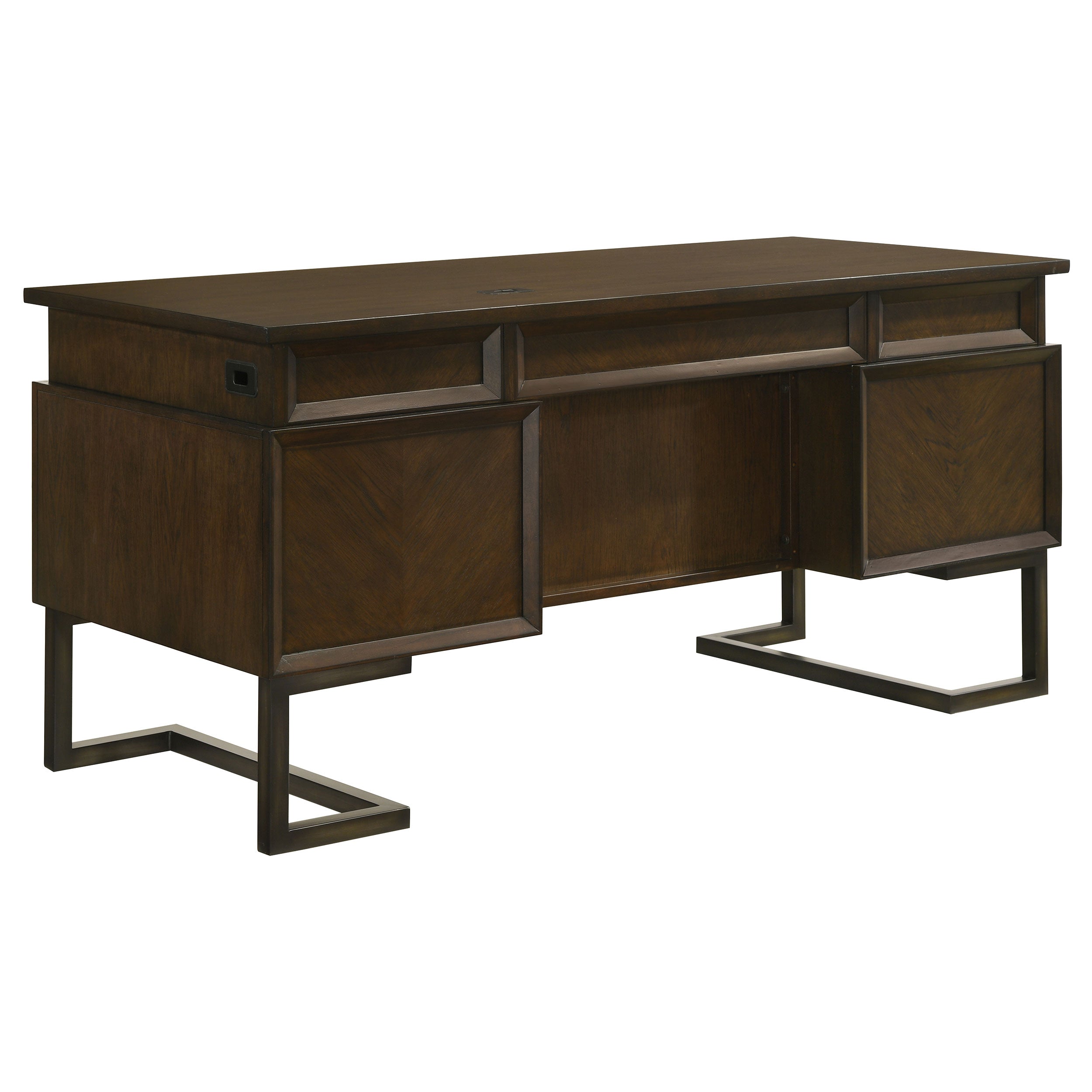 Marshall 6-drawer Executive Desk Dark Walnut and Gunmetal