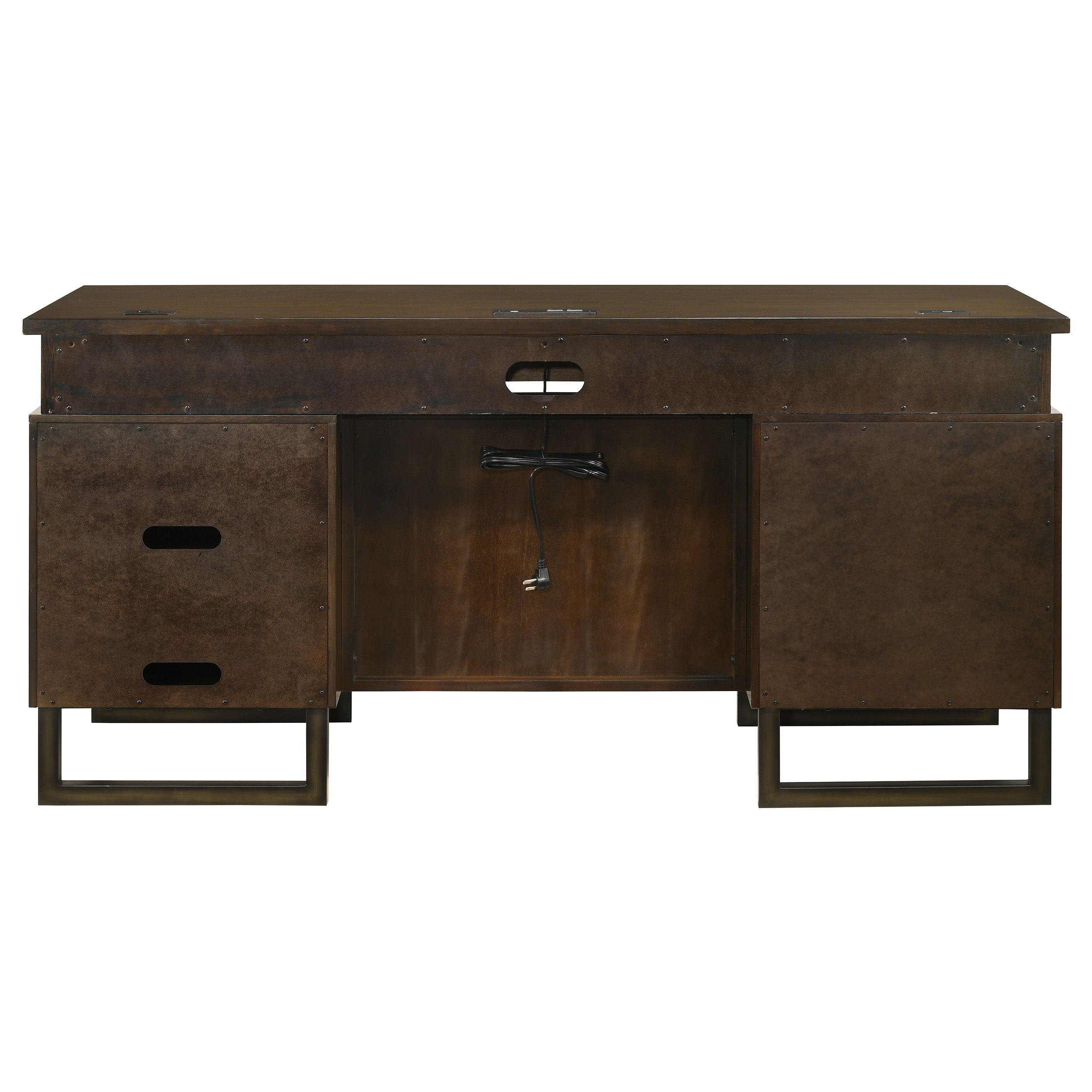 Marshall 5-drawer Credenza Desk With Power Outlet Dark Walnut and Gunmetal