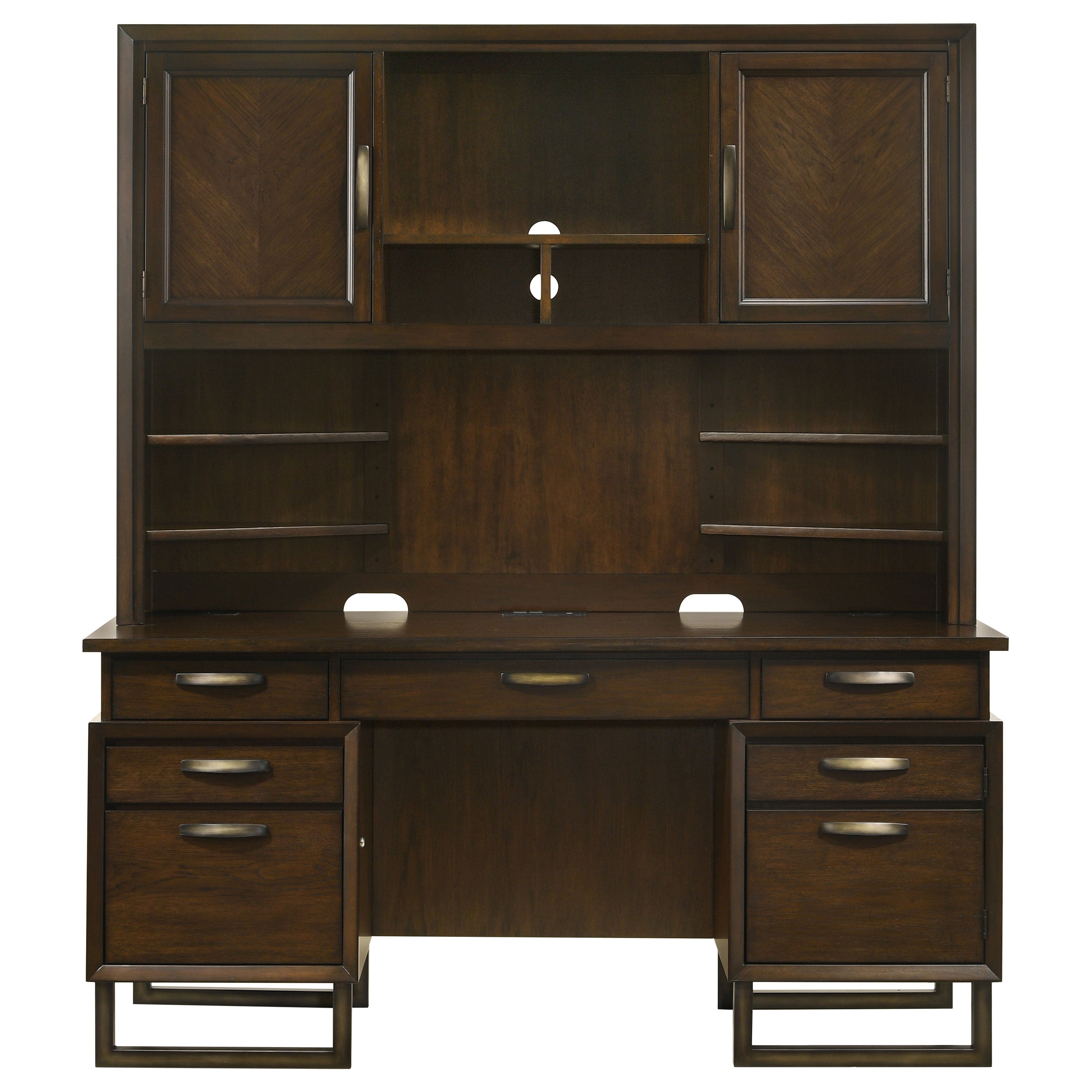 Marshall 10-drawer Credenza Desk With Hutch Dark Walnut and Gunmetal