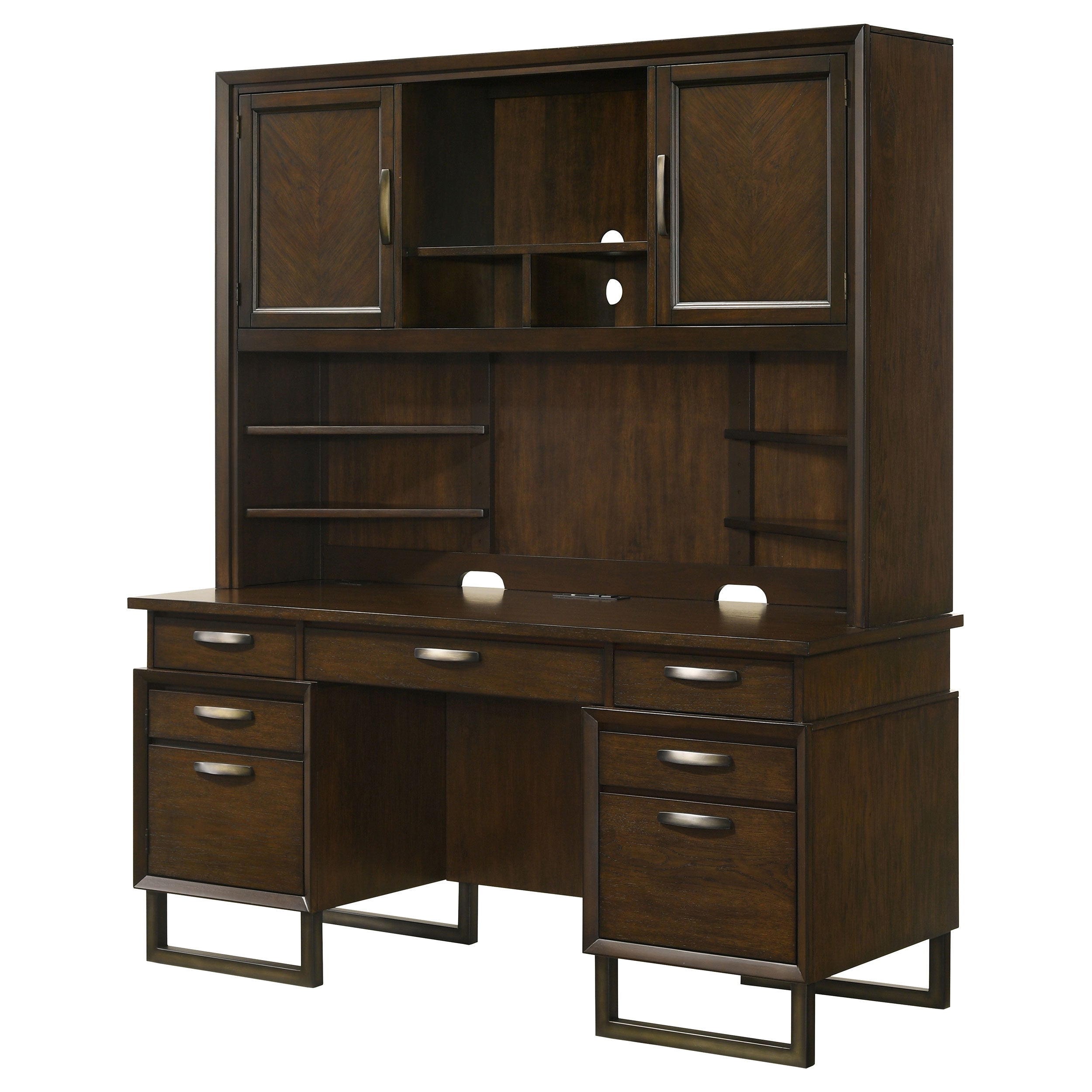 Marshall 10-drawer Credenza Desk With Hutch Dark Walnut and Gunmetal