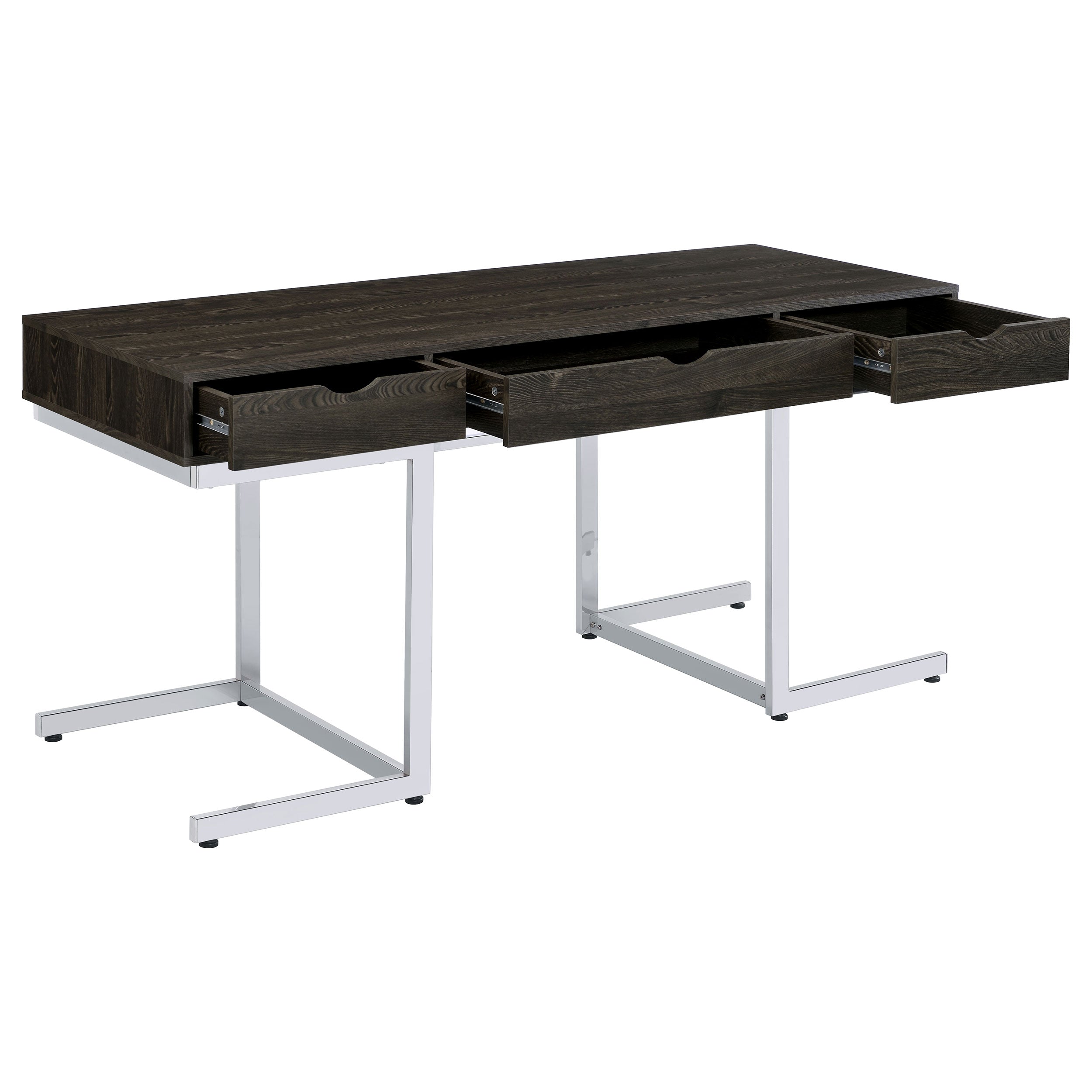 Noorvik 3-drawer Writing Desk Dark Oak and Chrome