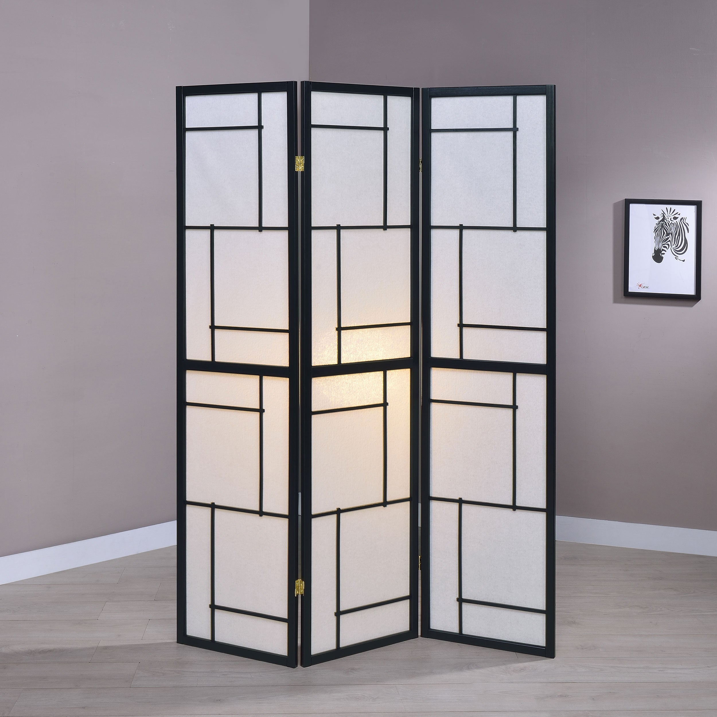 Damis 3-panel Folding Floor Screen Black and White