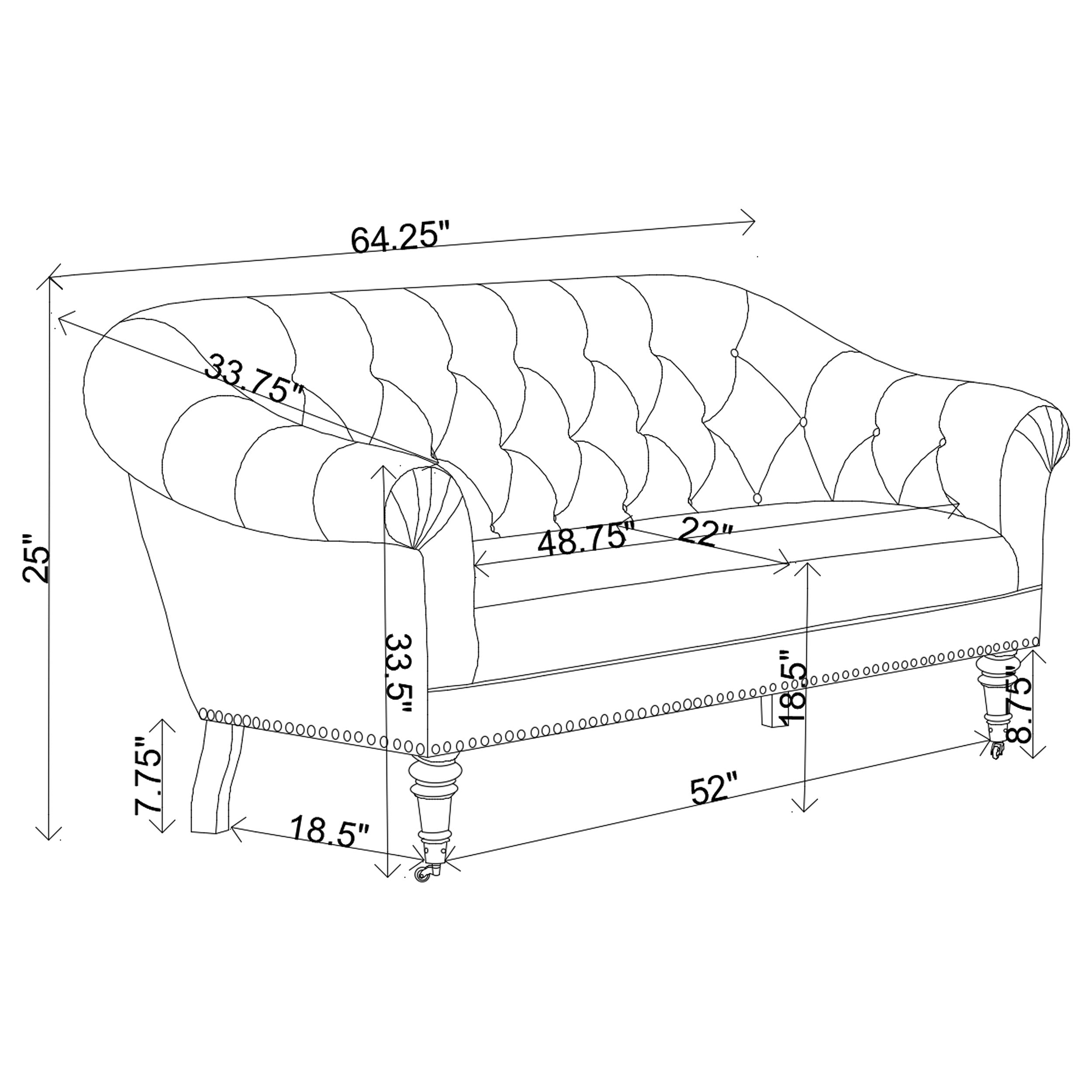 Billie Tufted Back Settee with Roll Arm Natural